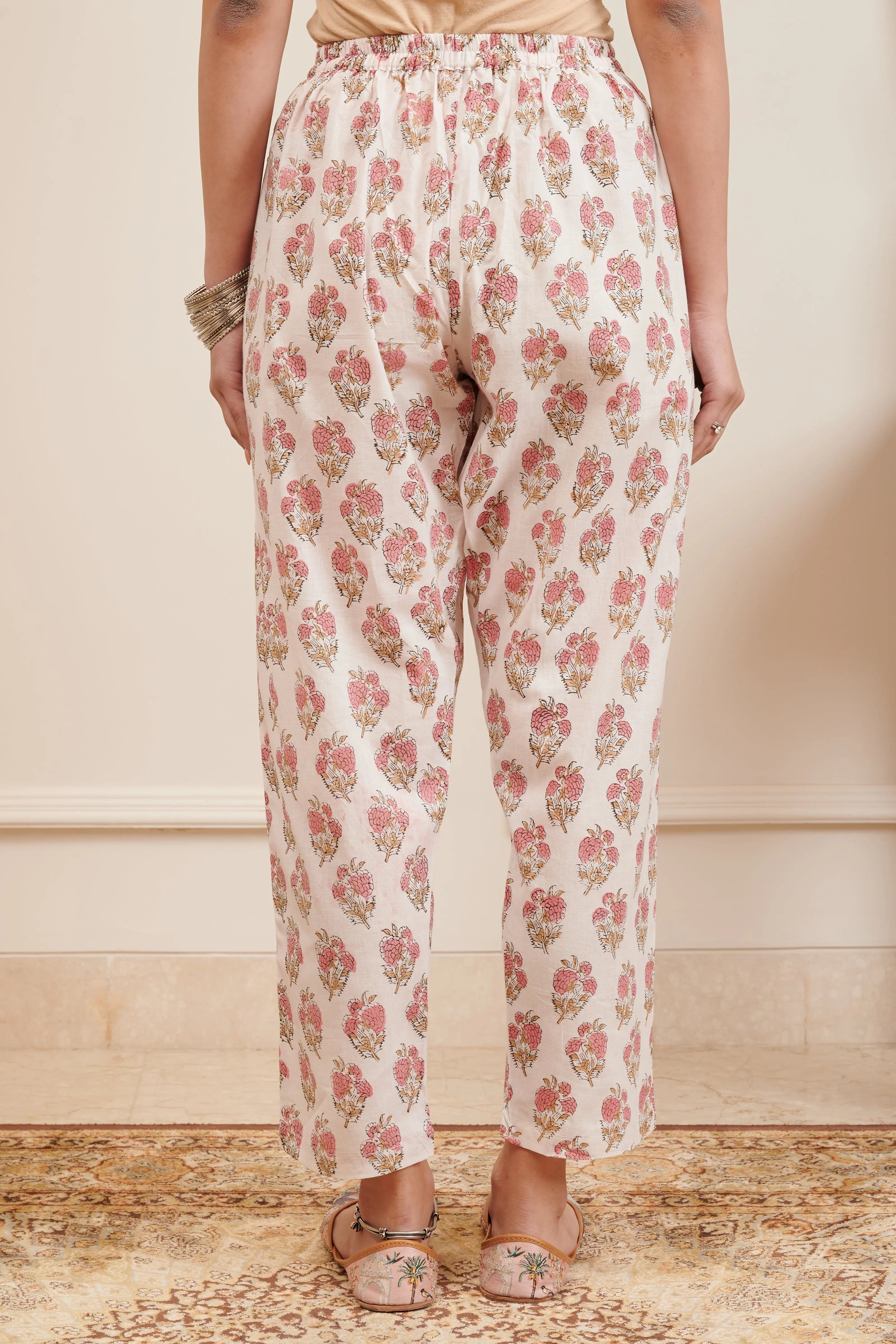 Pink Hand Block Printed Farsi Pants