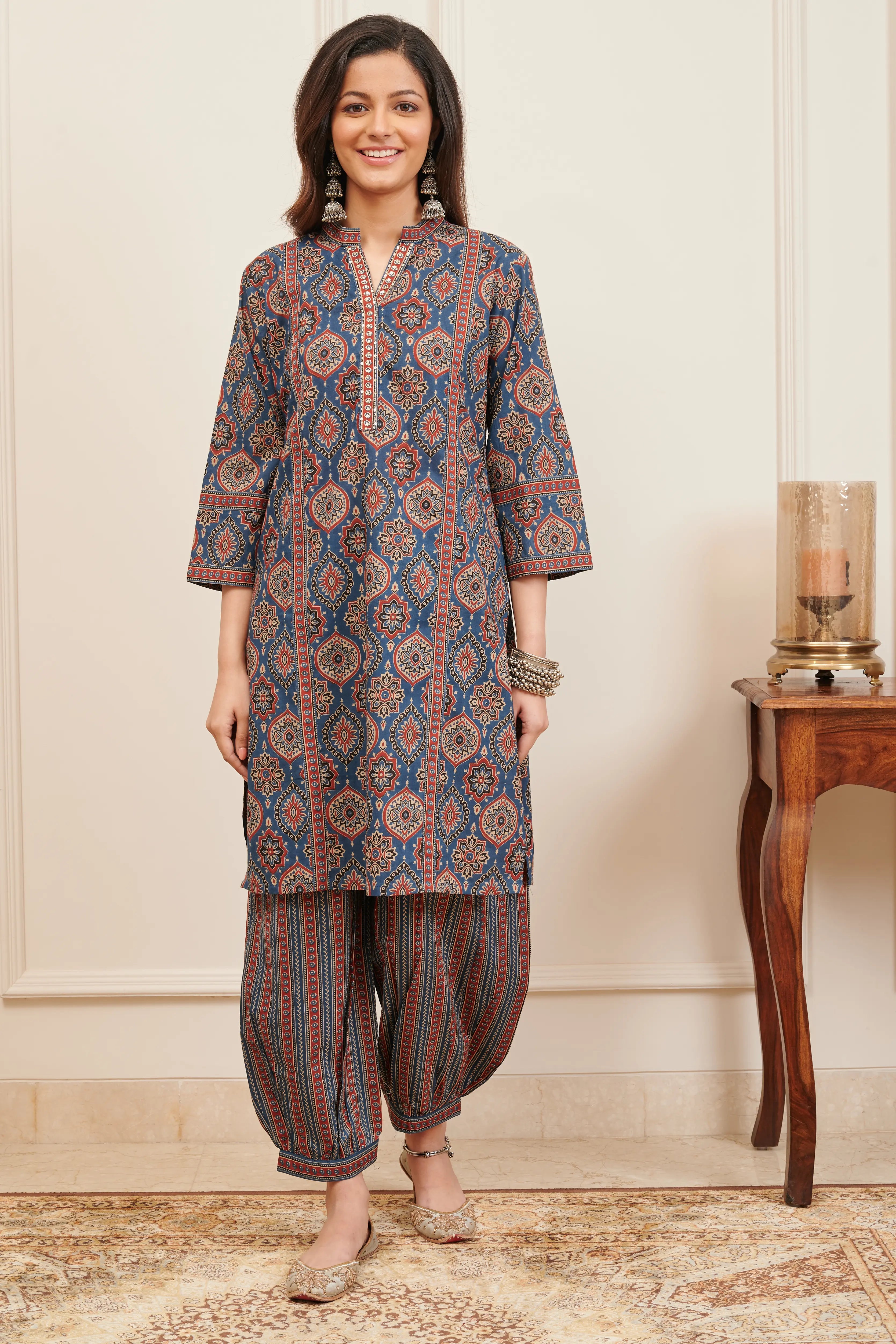 Blue Block Printed Bagru Short Kurta