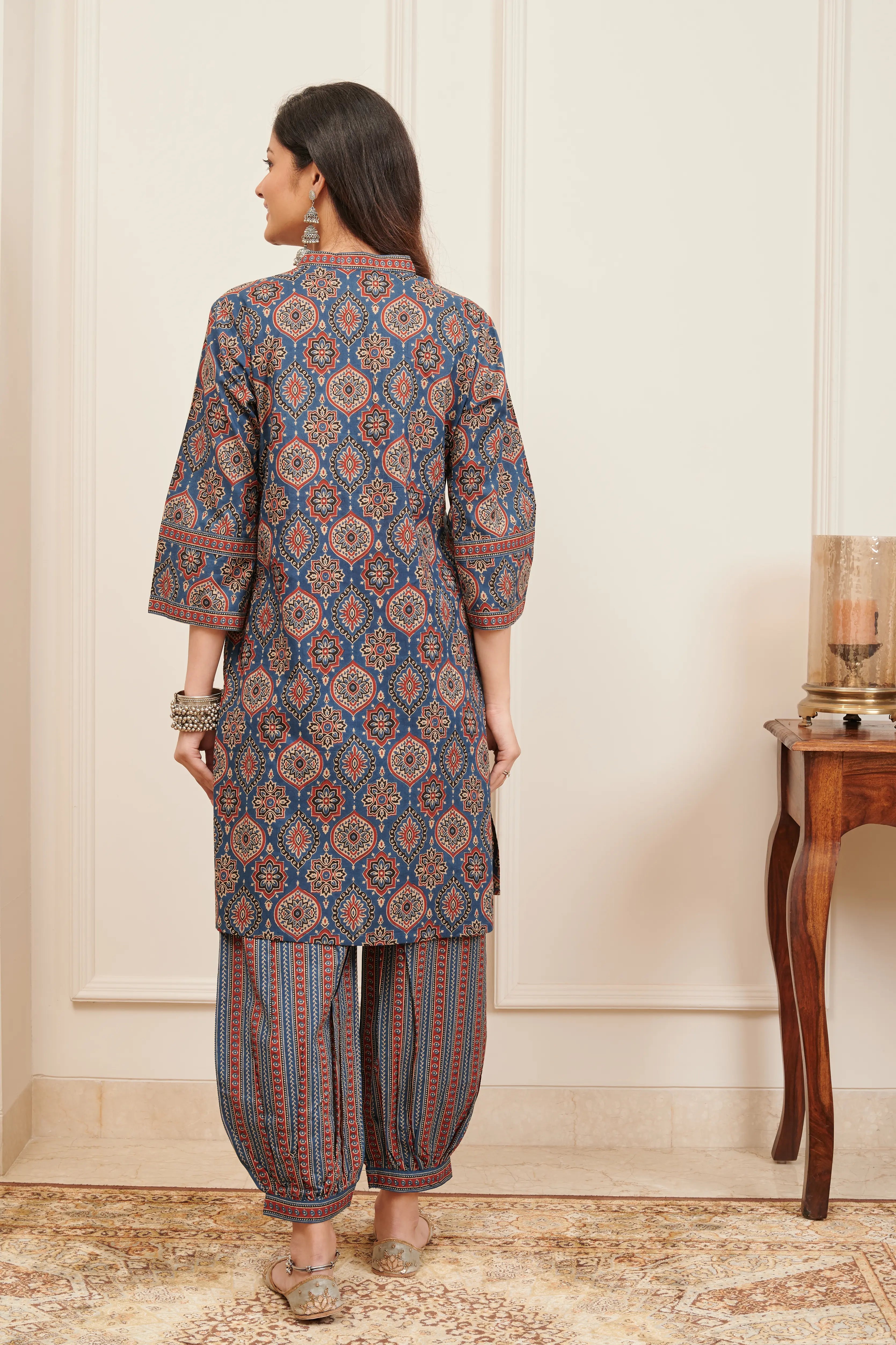 Blue Block Printed Bagru Short Kurta