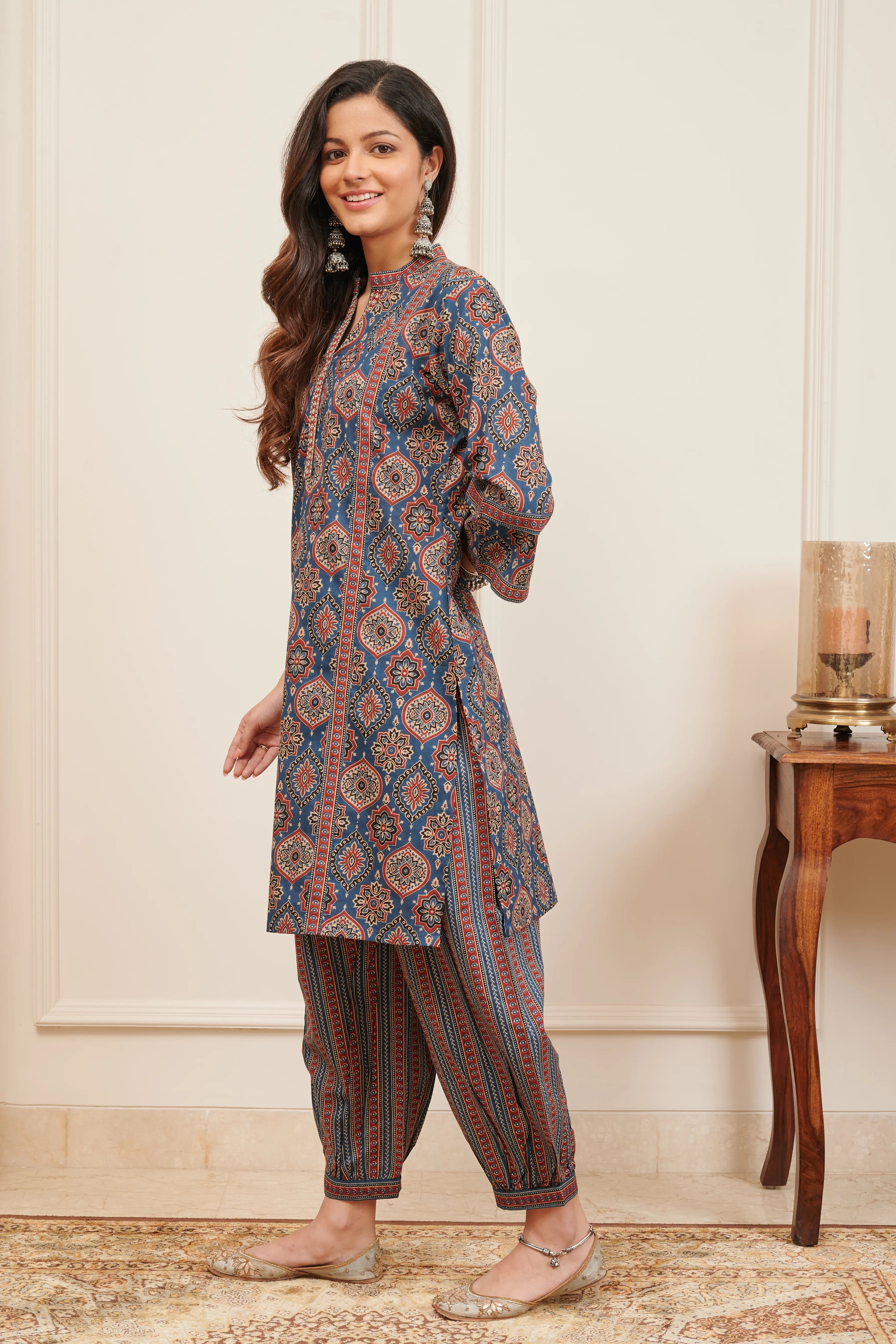 Blue Block Printed Bagru Short Kurta