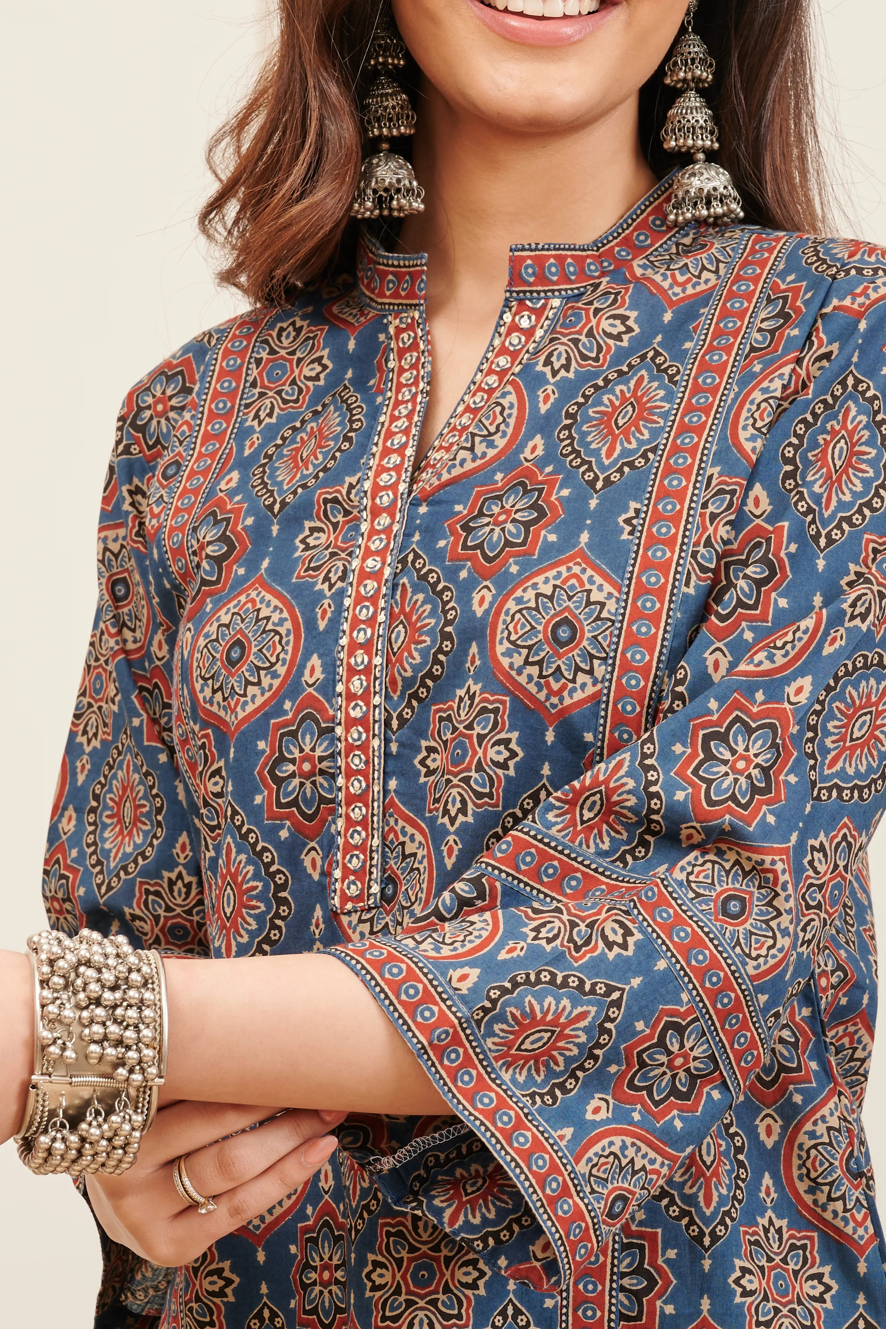 Blue Block Printed Bagru Short Kurta