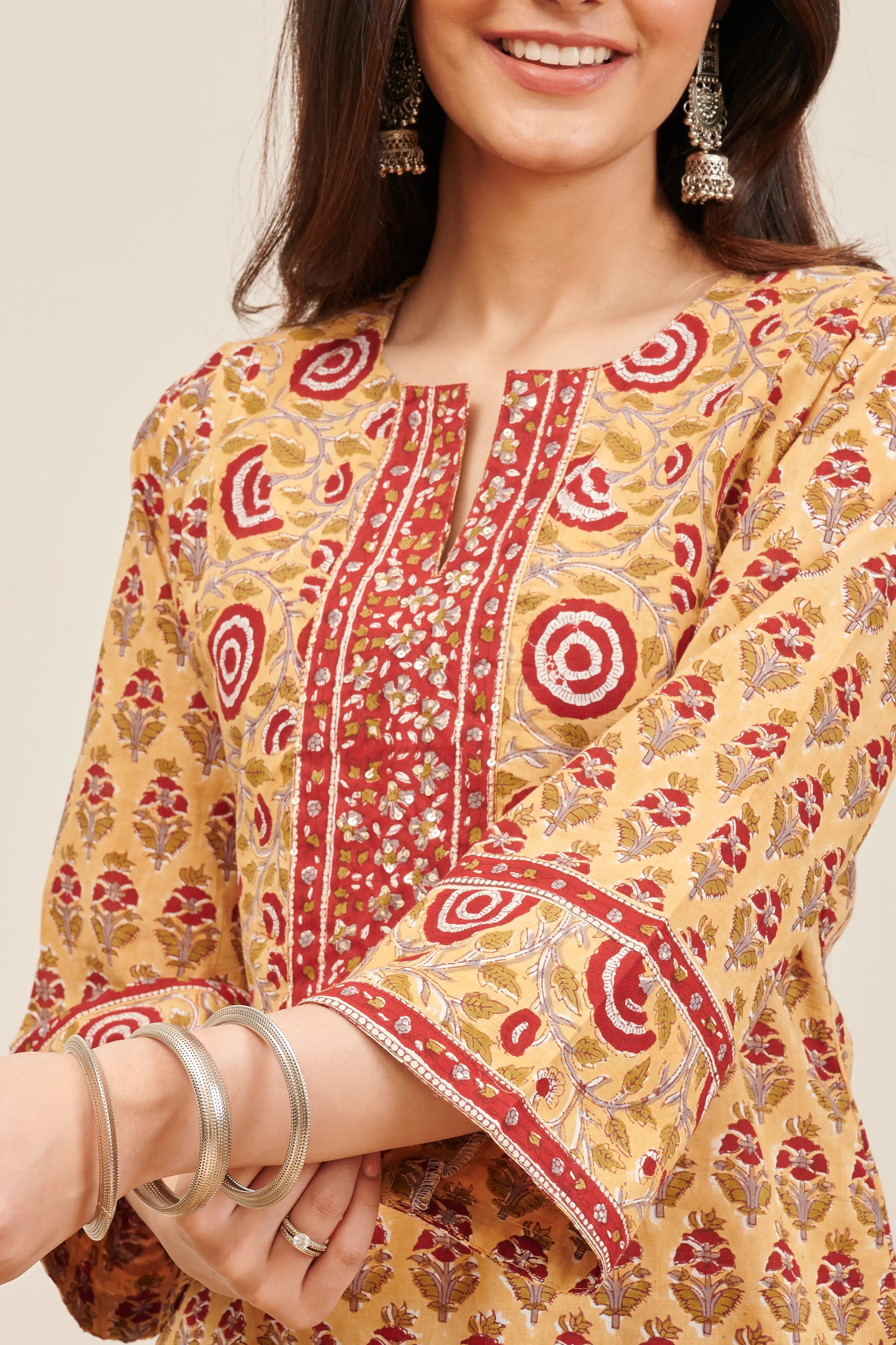 Mustard Hand Block Printed Kurta