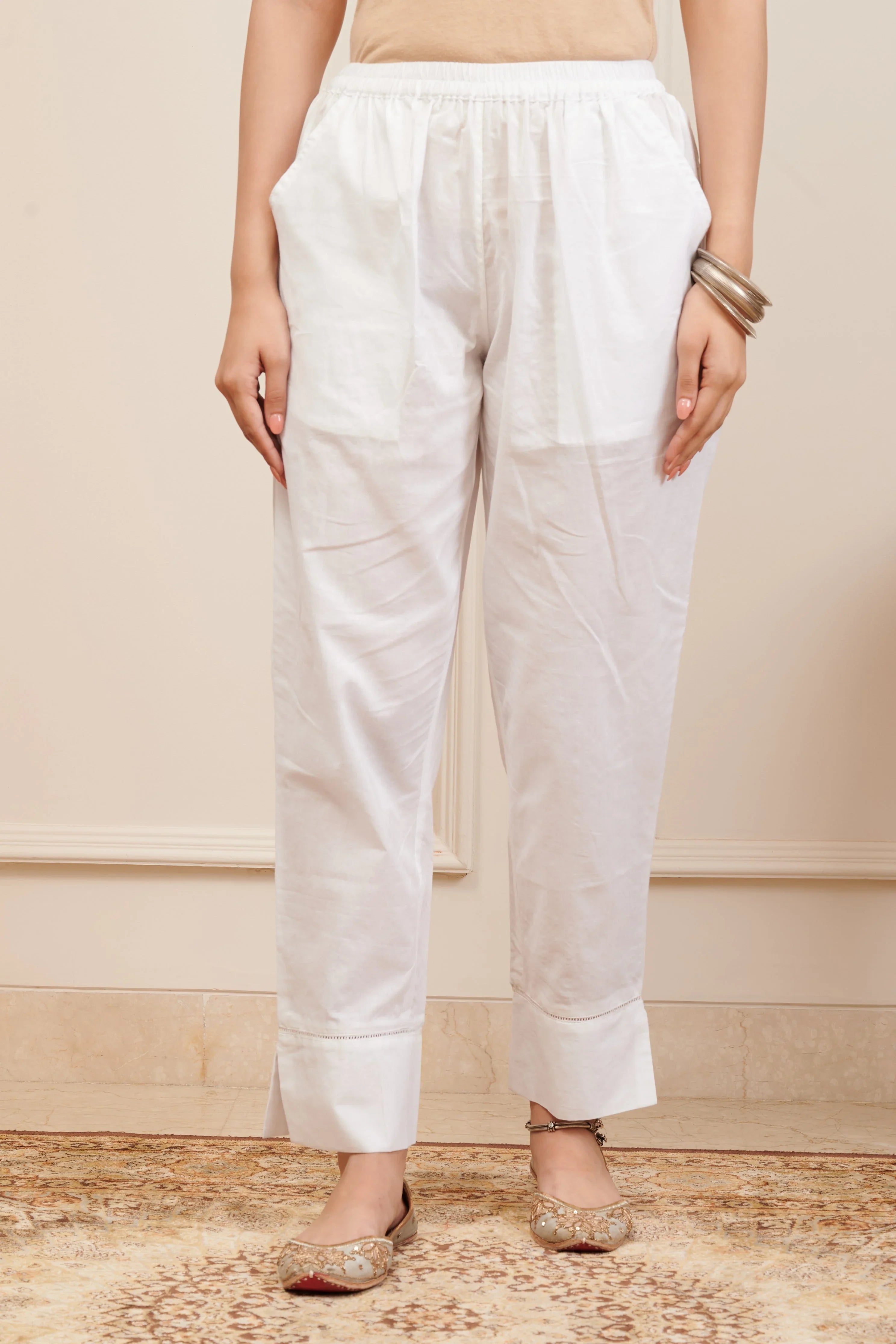 White Narrow Cotton Farsi Pants