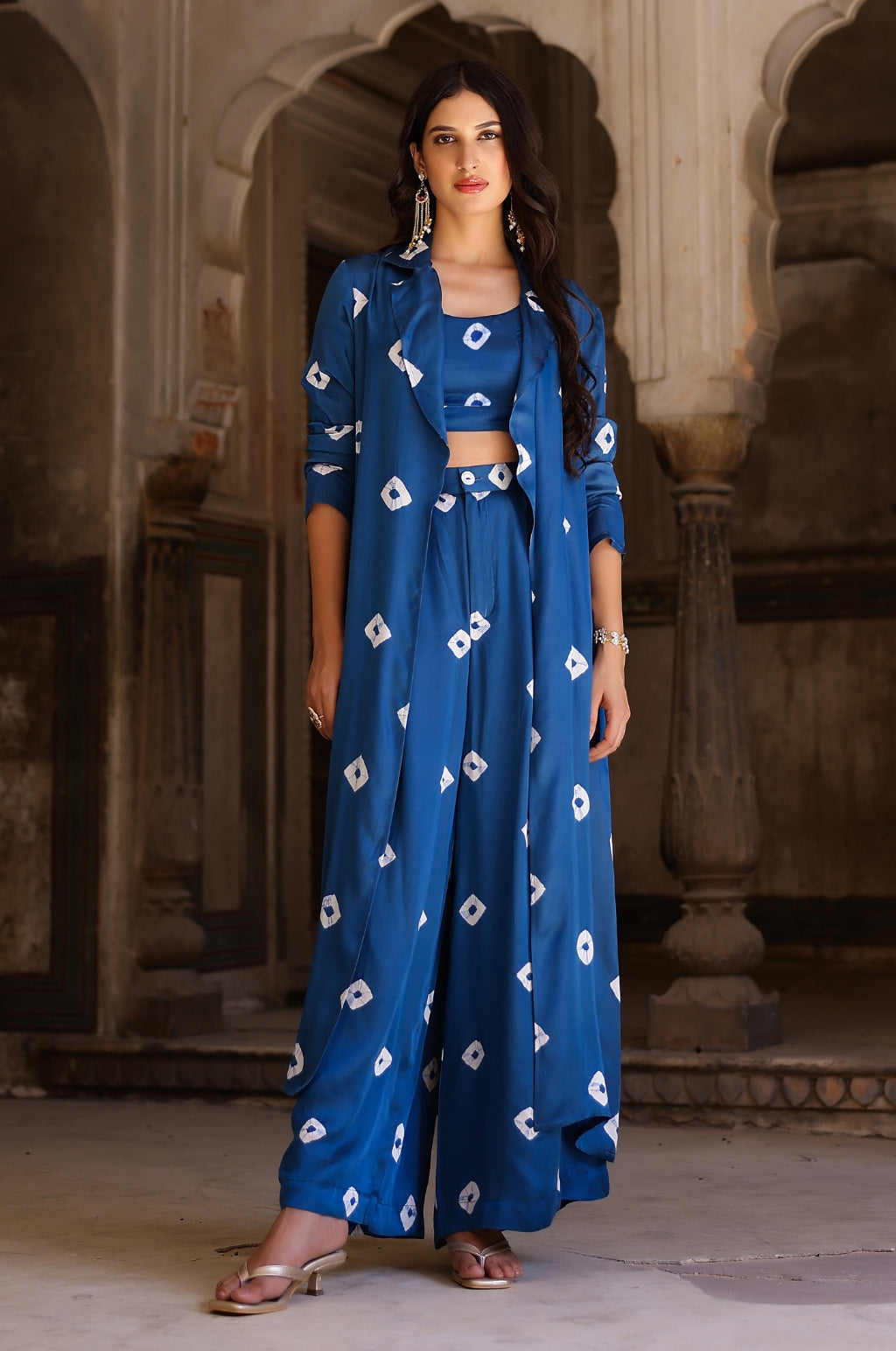 Green Bandhani Modal Satin Three Piece Set
