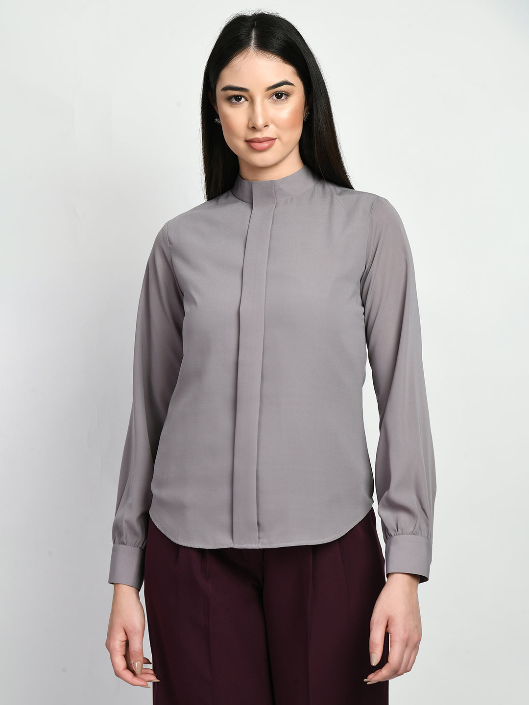 Exude Foresight High Neck Front Pleat Top