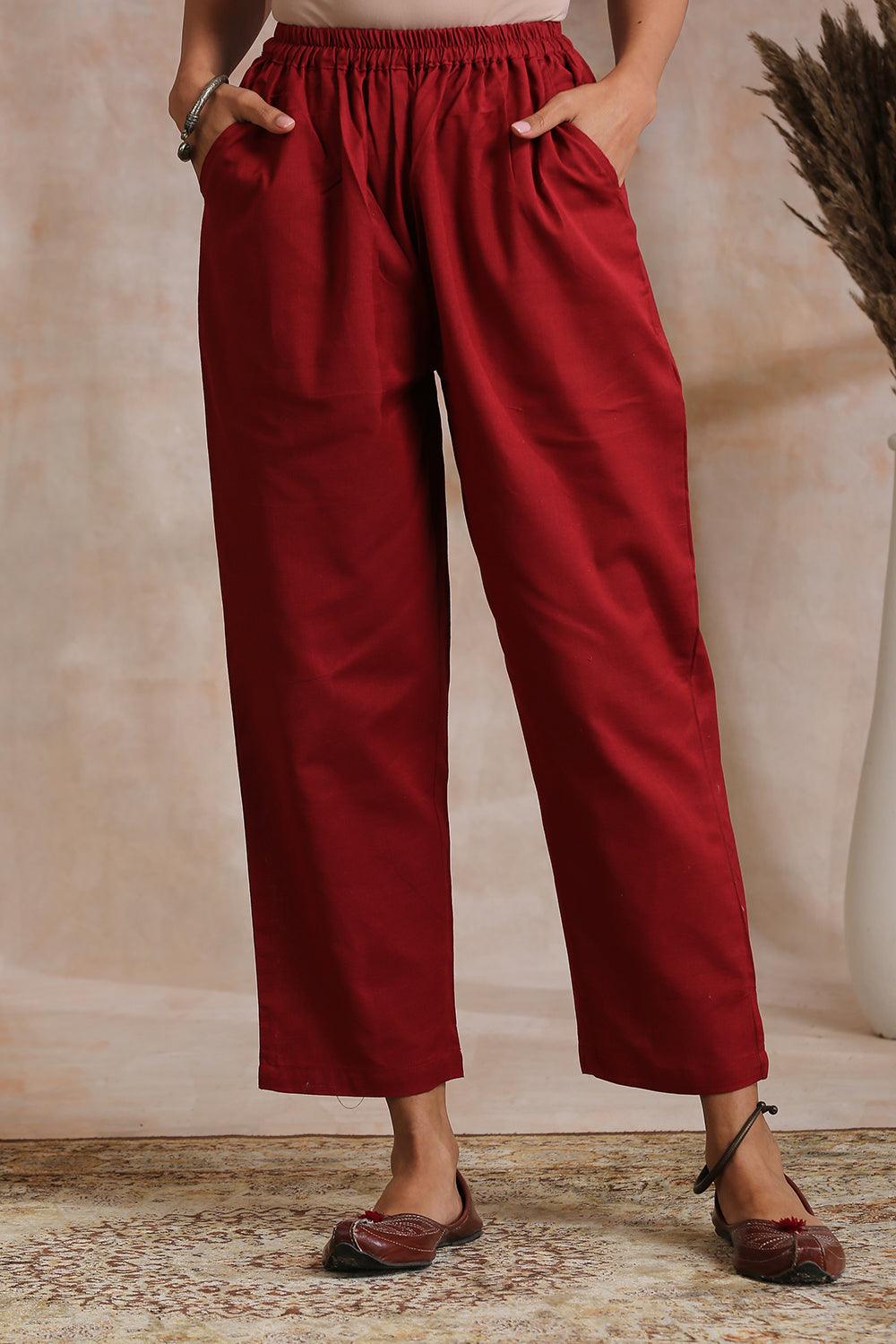 Maroon Flax Farsi Pants