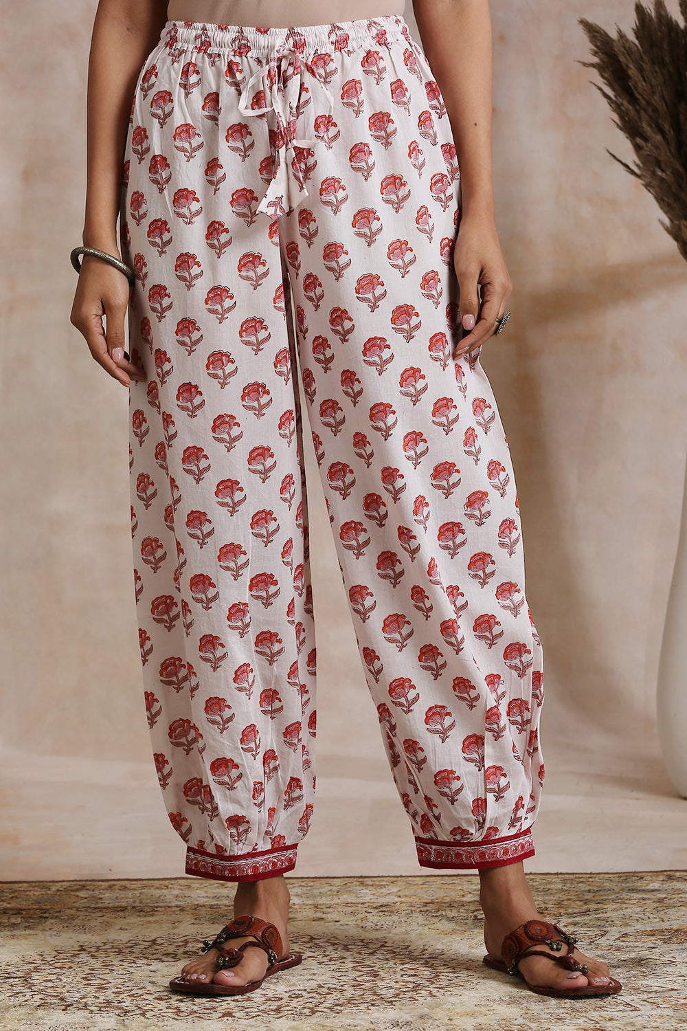 Red Hand Block Printed Izhaar Pants