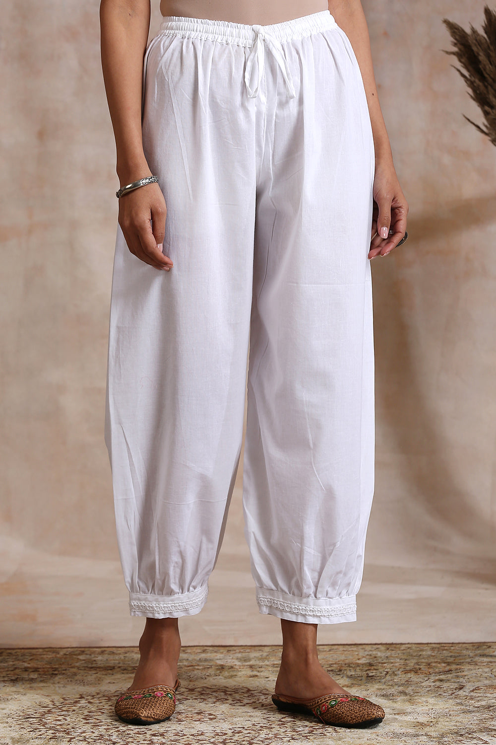 White Cotton Lace Izhaar Pants