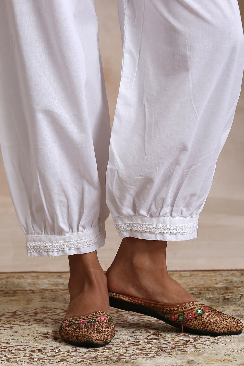 White Cotton Lace Izhaar Pants