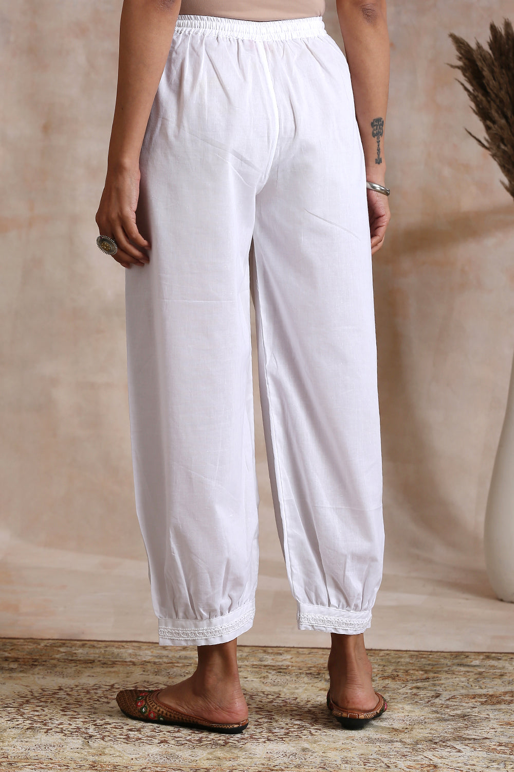 White Cotton Lace Izhaar Pants