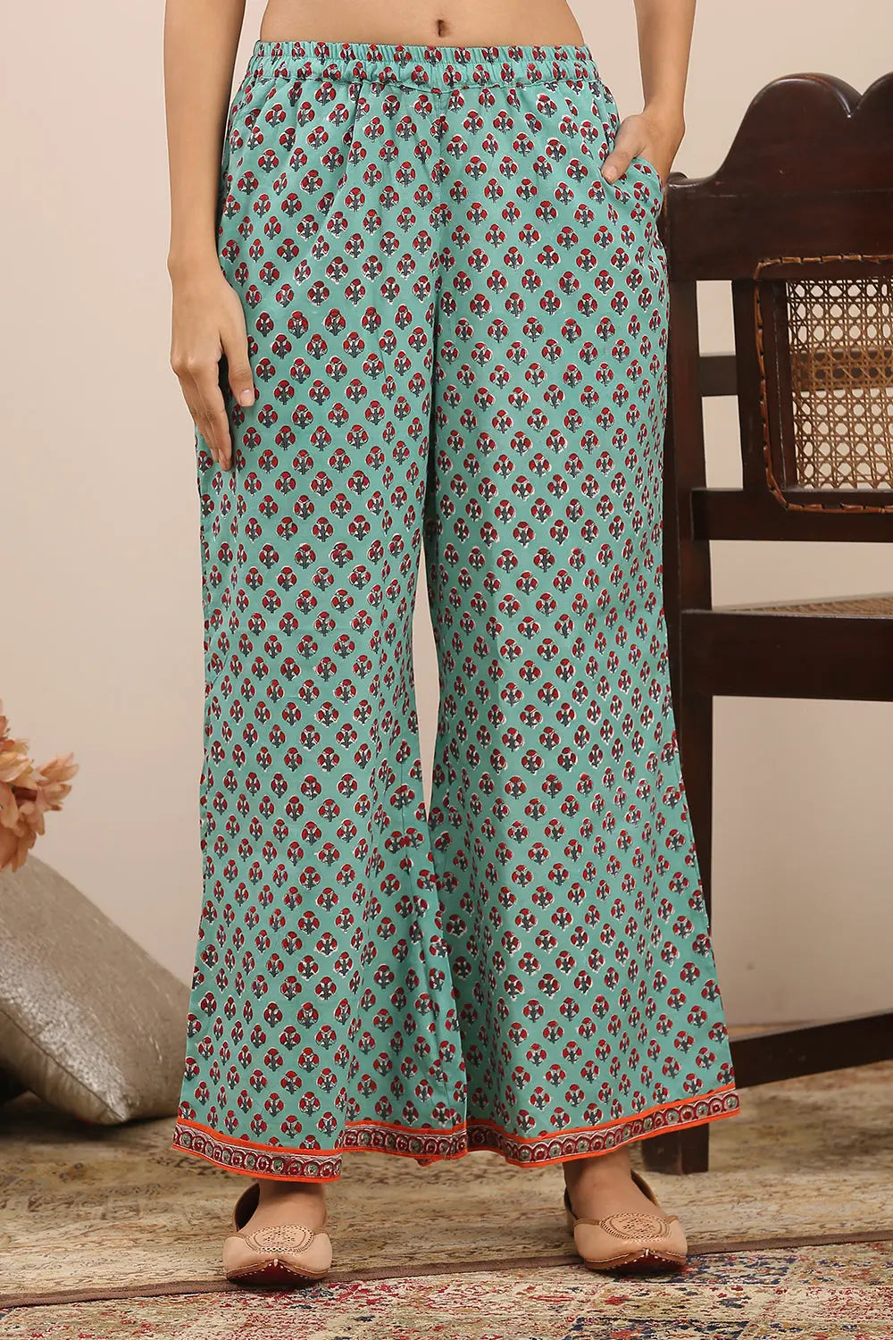 Green Hand Block Printed Palazzo