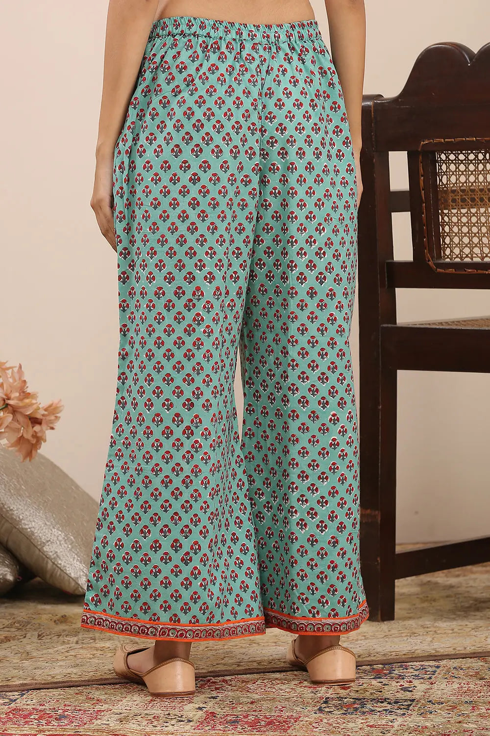 Green Hand Block Printed Palazzo