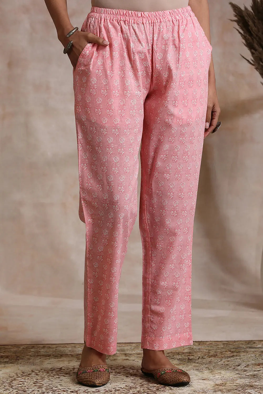 Pink Hand Block Printed Farsi Pants