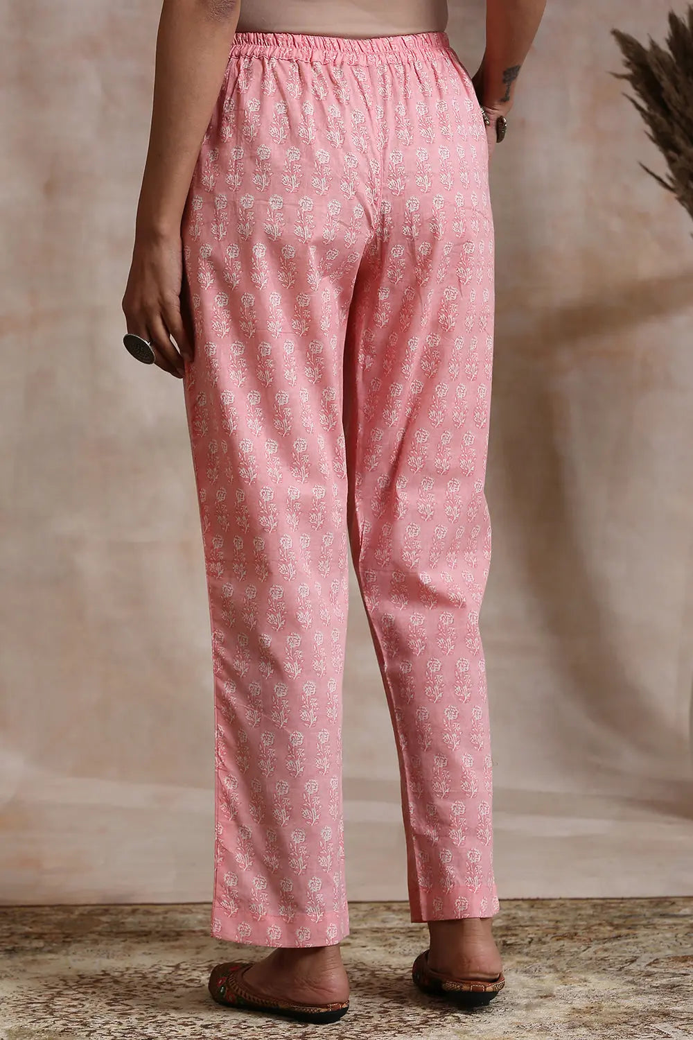 Pink Hand Block Printed Farsi Pants