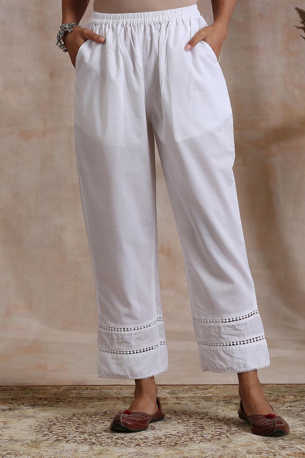 White Cotton Lace Farsi Pants