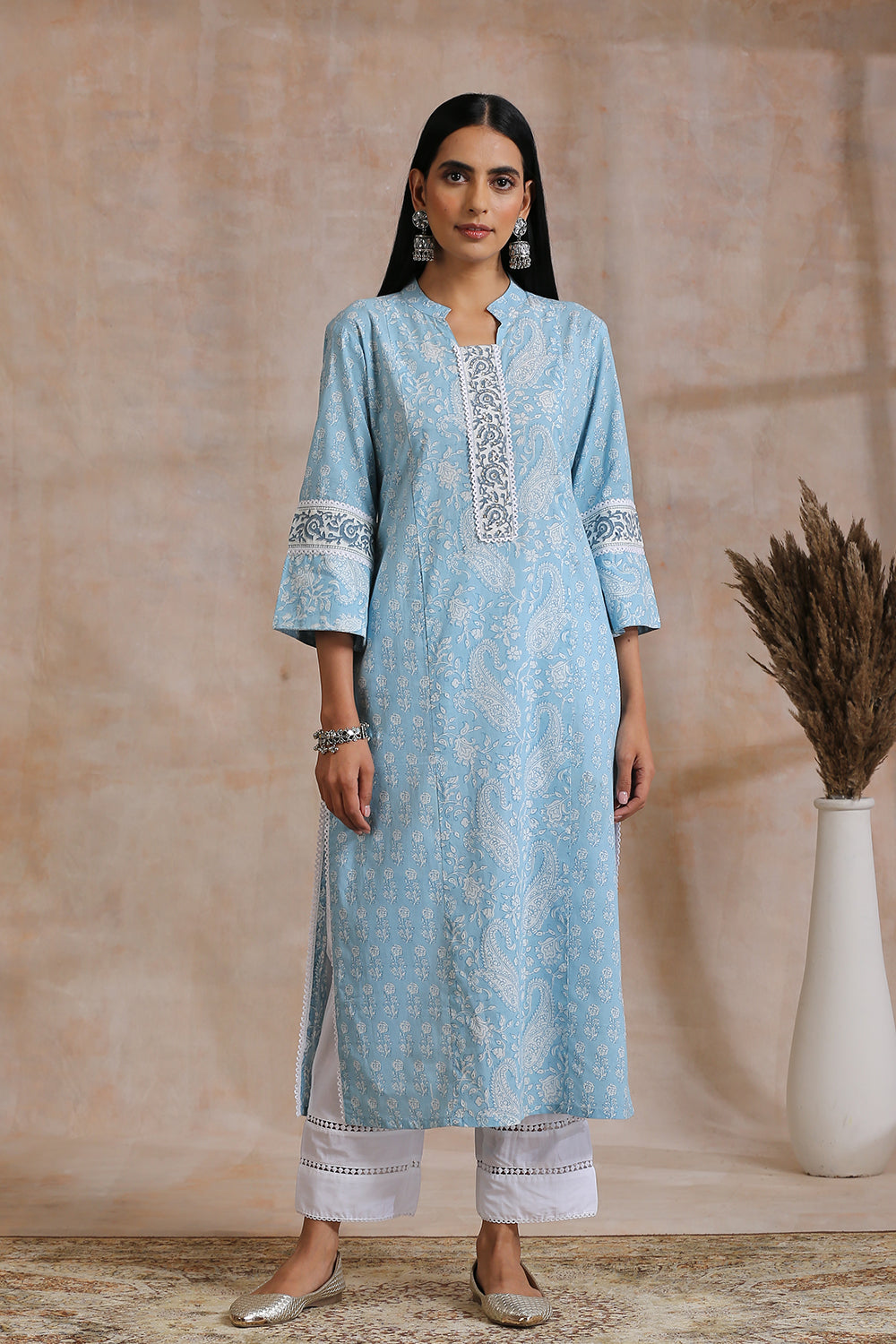 Blue Hand Block Printed Kurta