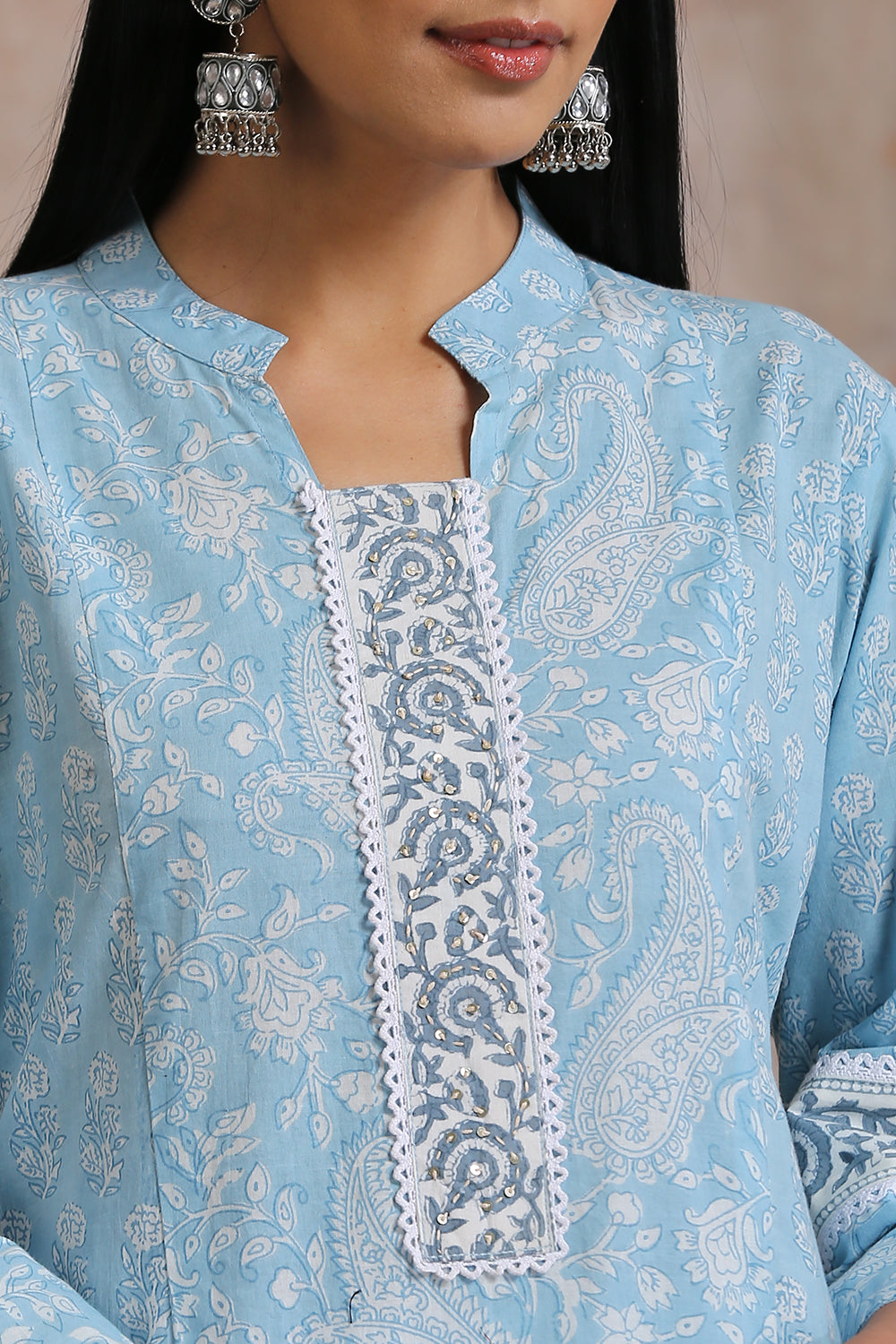 Blue Hand Block Printed Kurta