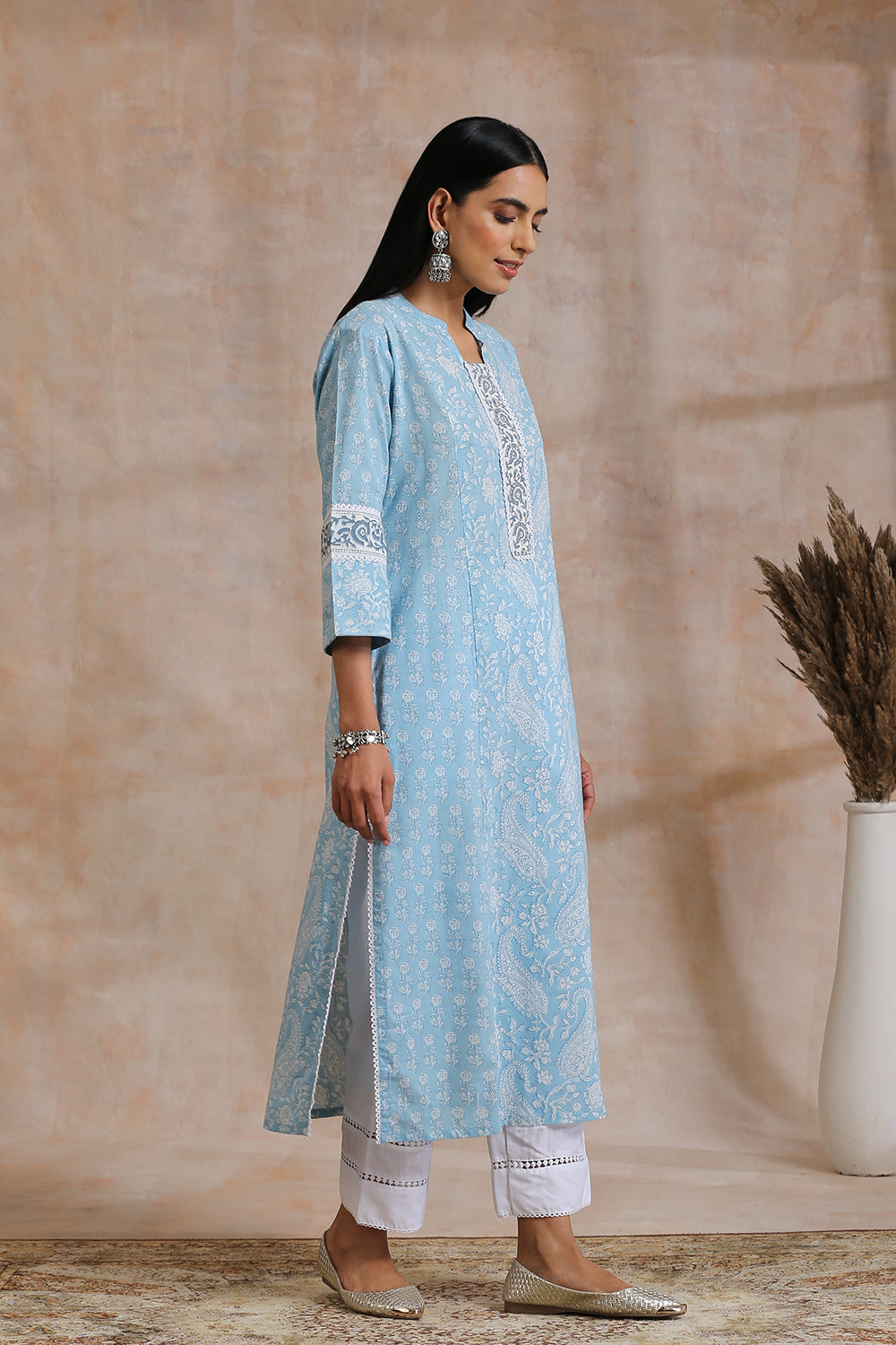 Blue Hand Block Printed Kurta