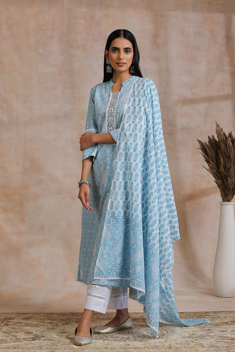 Blue Hand Block Printed Kurta