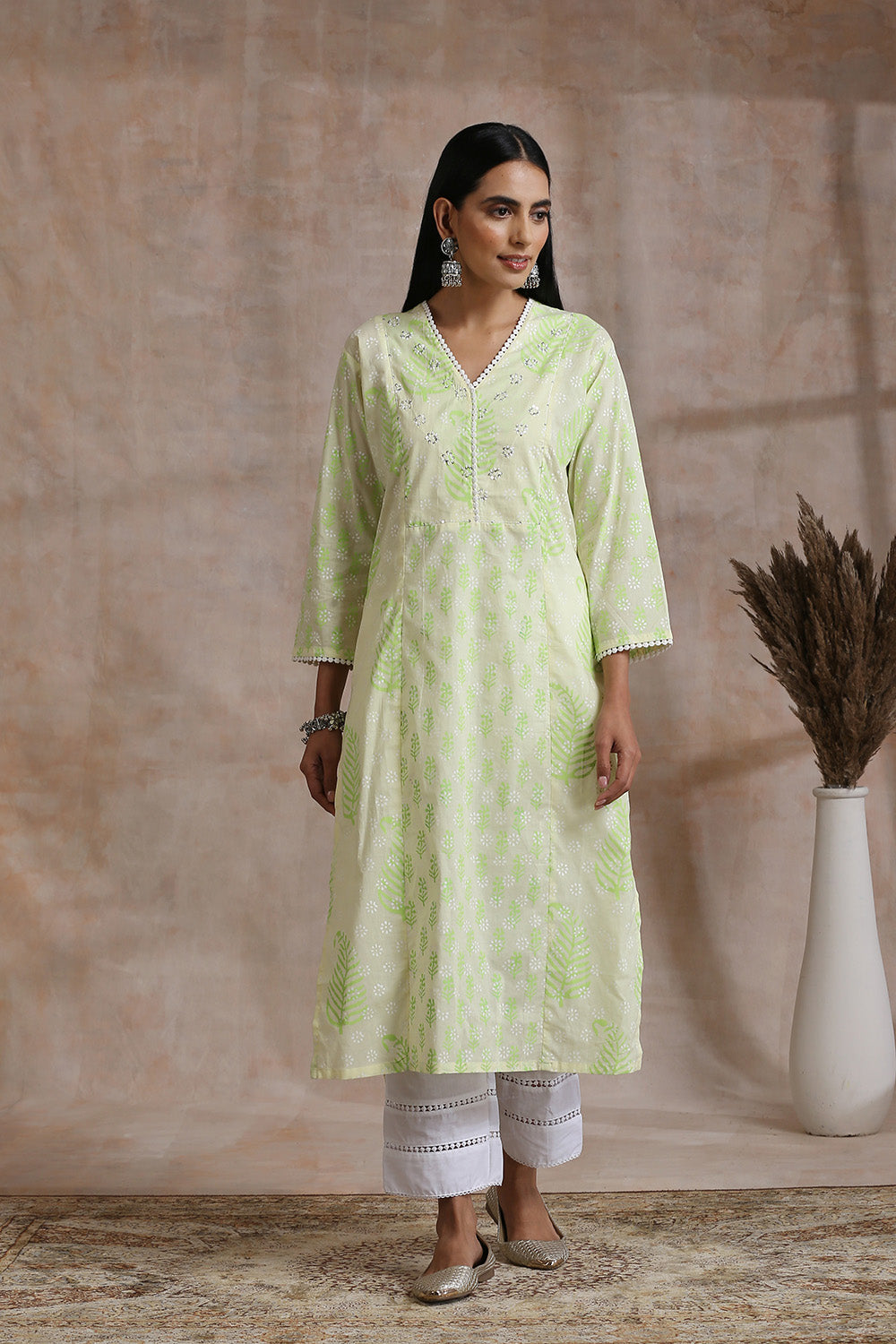 Green Khari & Hand Block Printed Kurta