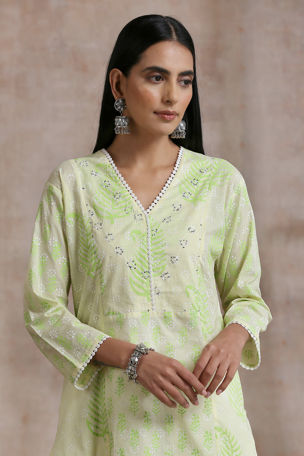 Green Khari & Hand Block Printed Kurta