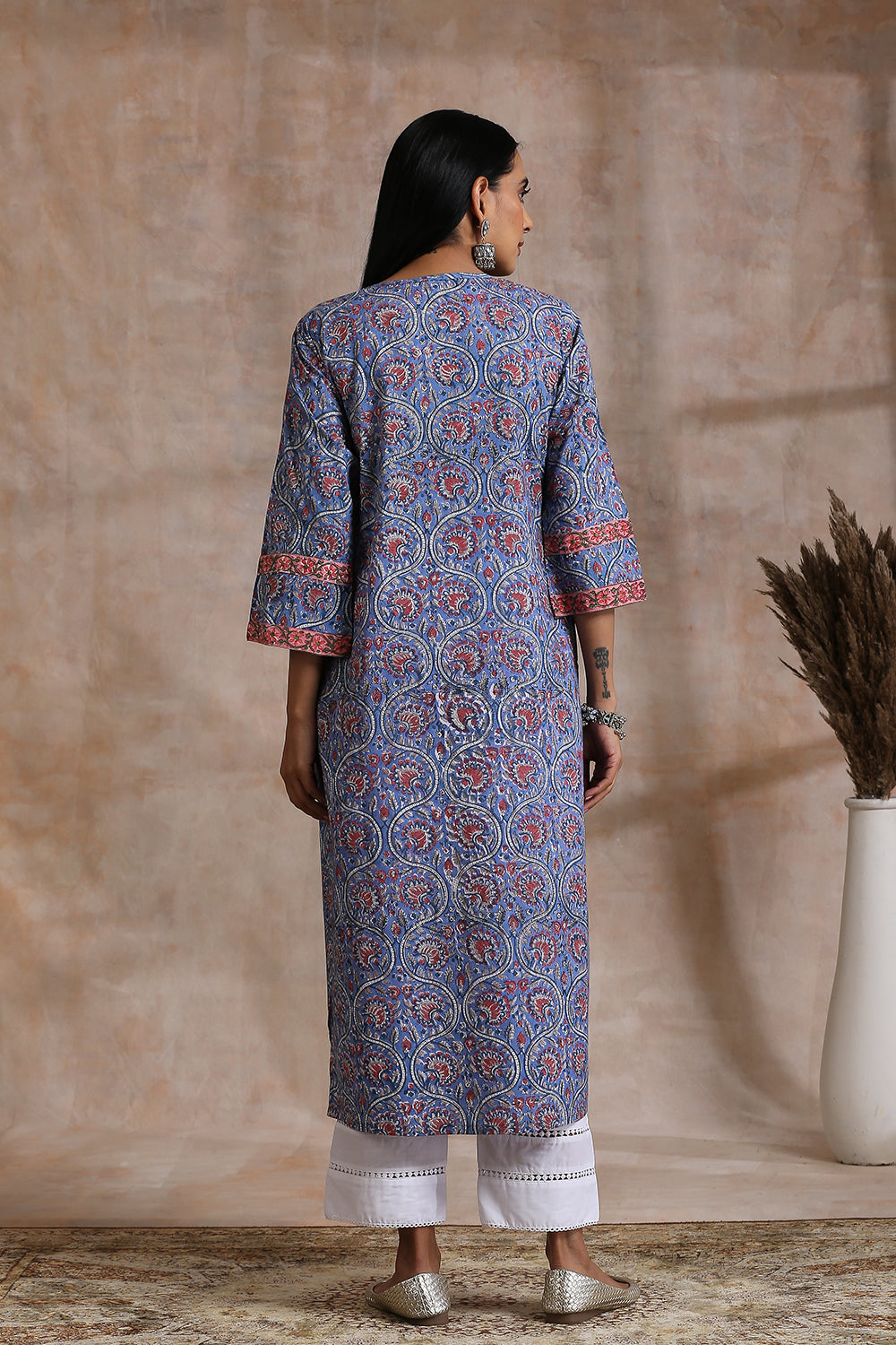 Blue Hand Block Printed Sanganeri Kurta