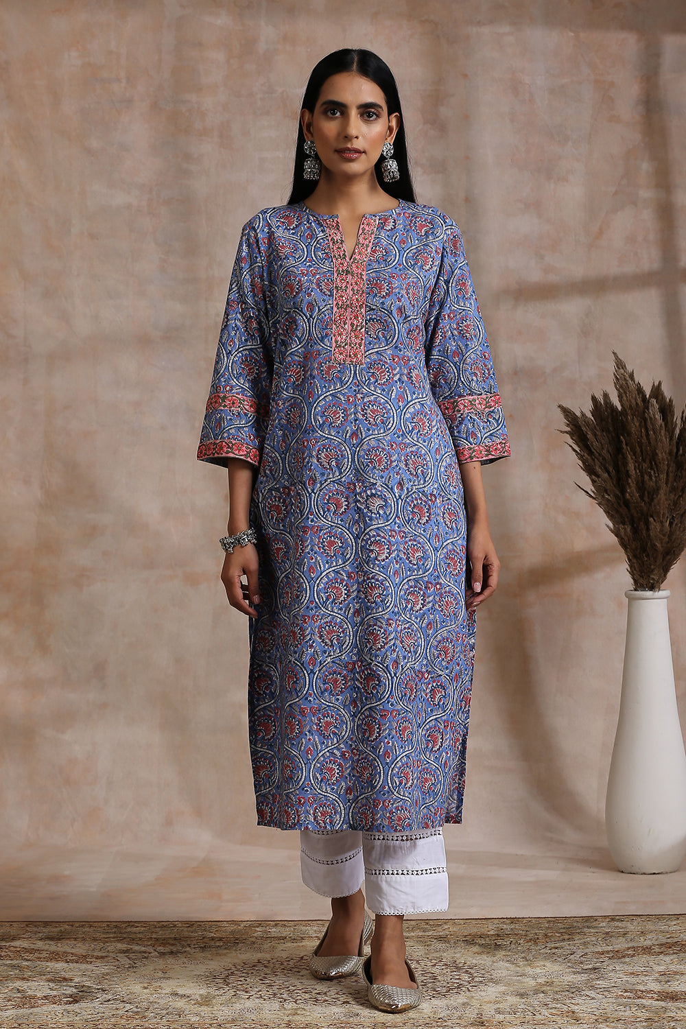 Blue Hand Block Printed Sanganeri Kurta