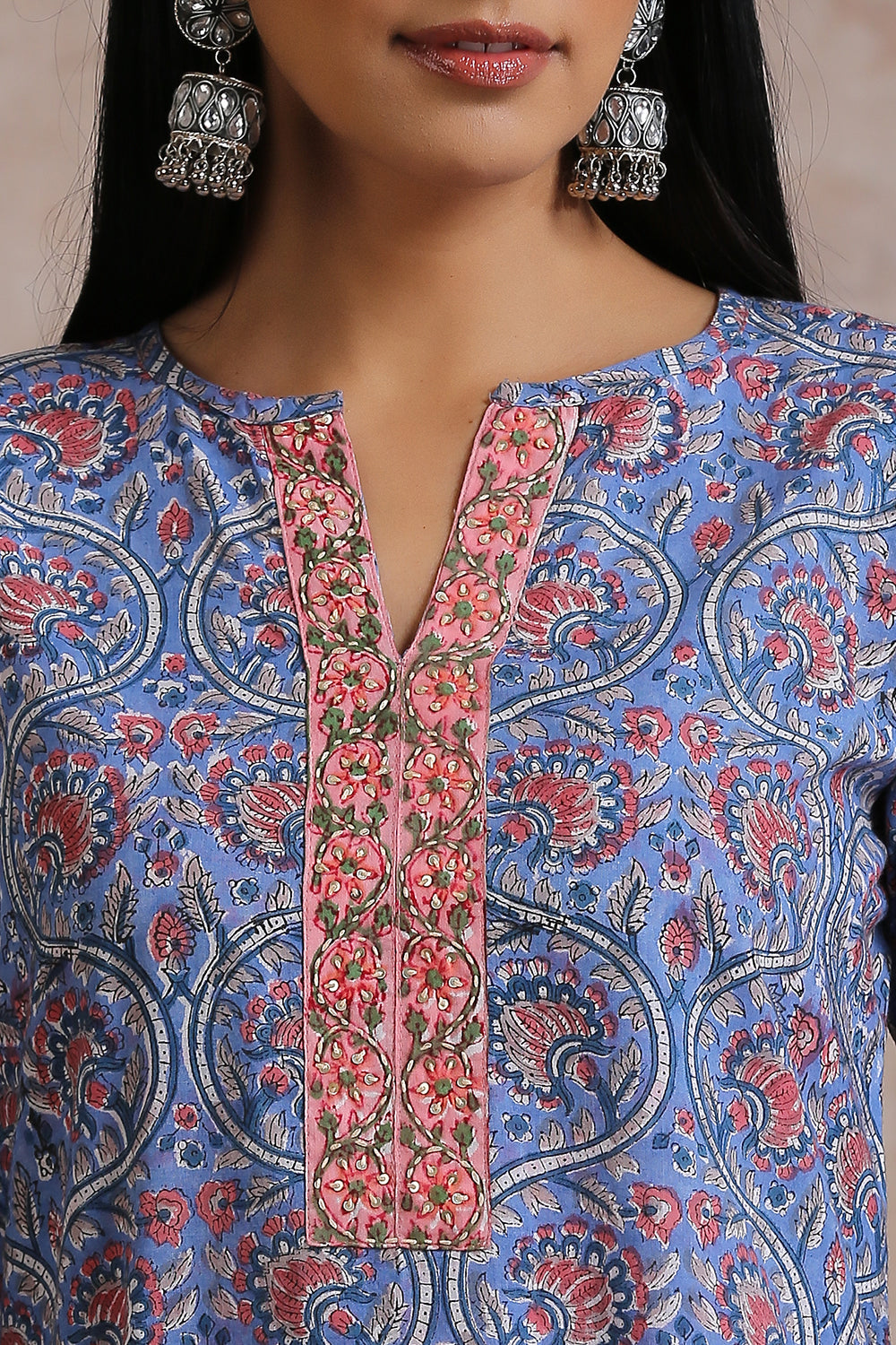 Blue Hand Block Printed Sanganeri Kurta