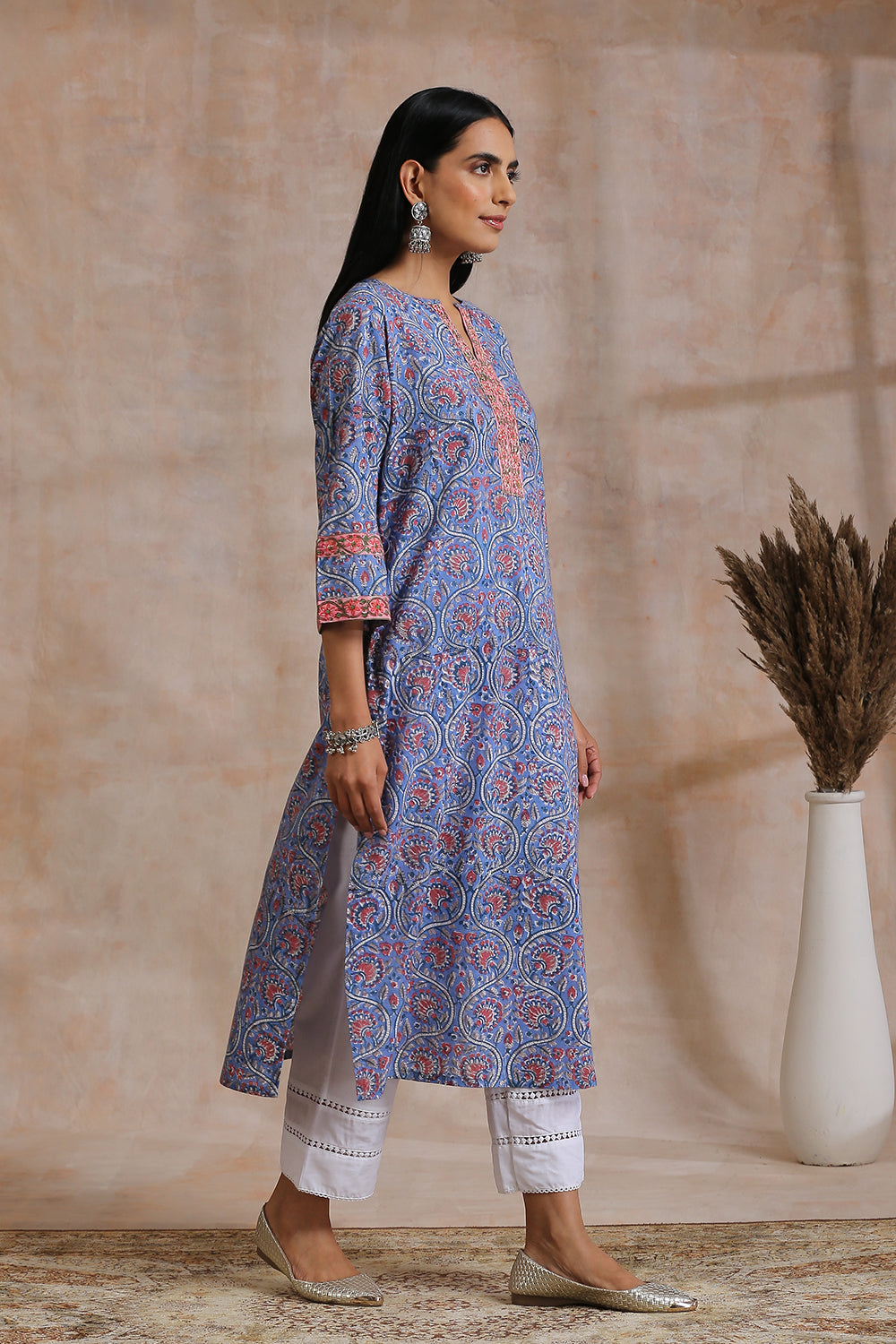 Blue Hand Block Printed Sanganeri Kurta