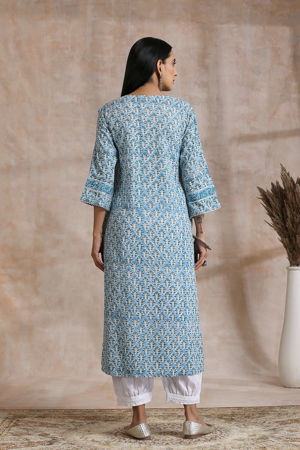 Sky Blue Hand Block Printed Kurta