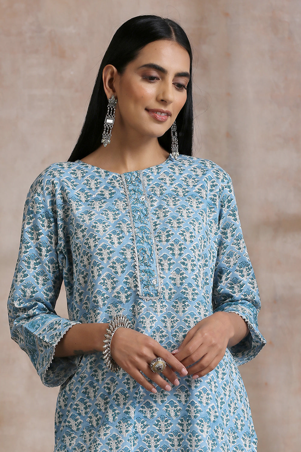 Sky Blue Hand Block Printed Kurta