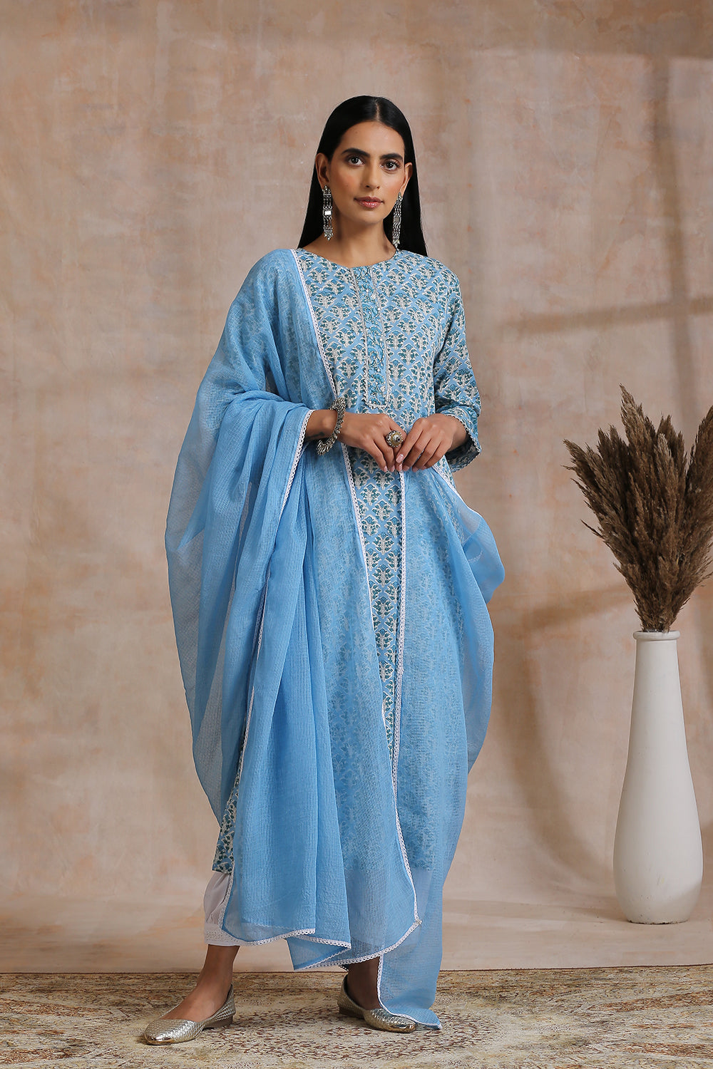 Sky Blue Hand Block Printed Kurta