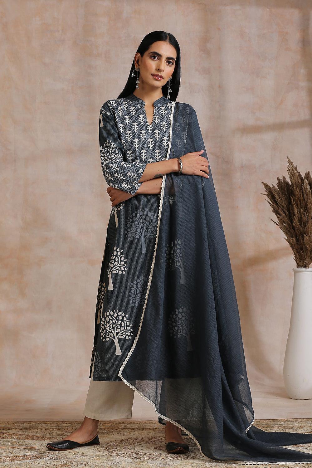 Grey Kota Doria Dupatta