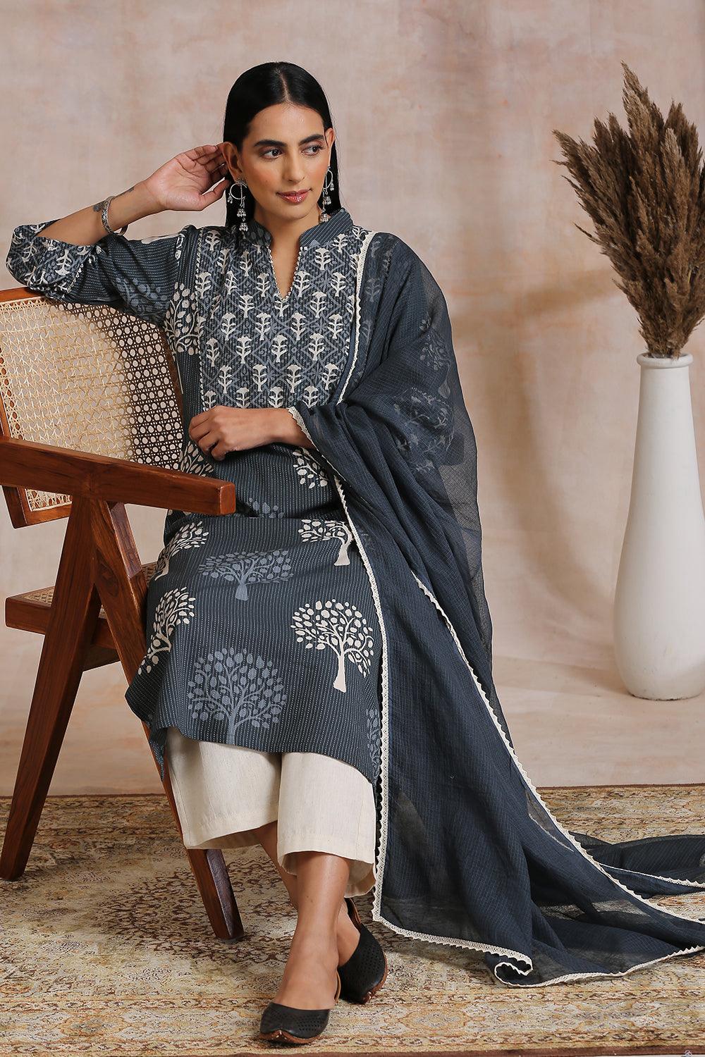 Grey Kota Doria Dupatta