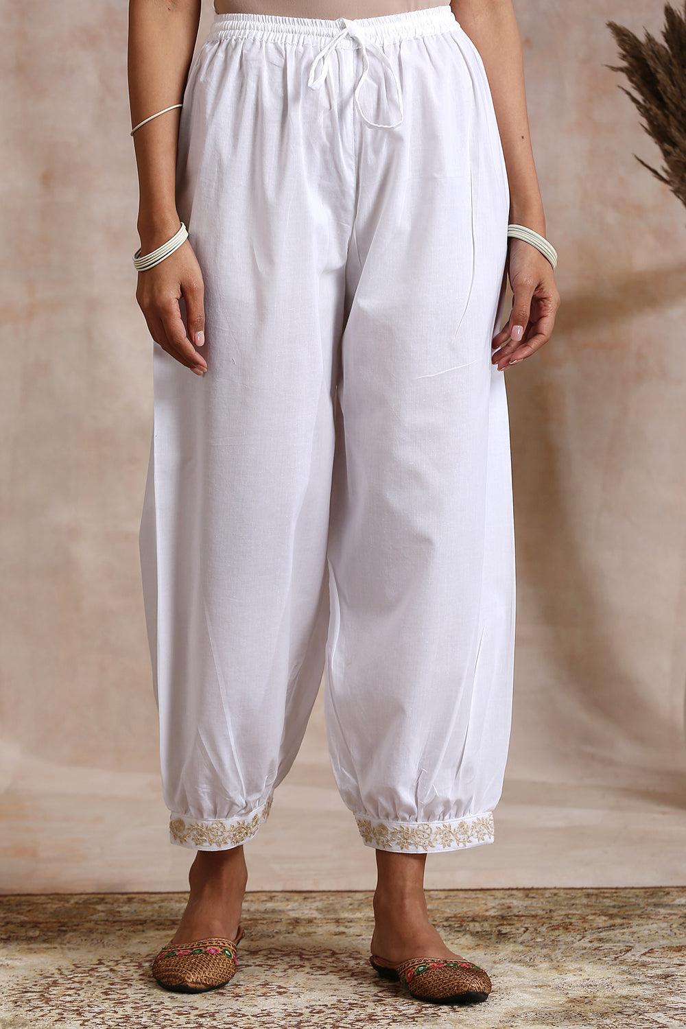 White Cotton Embroidered Izhaar Pants