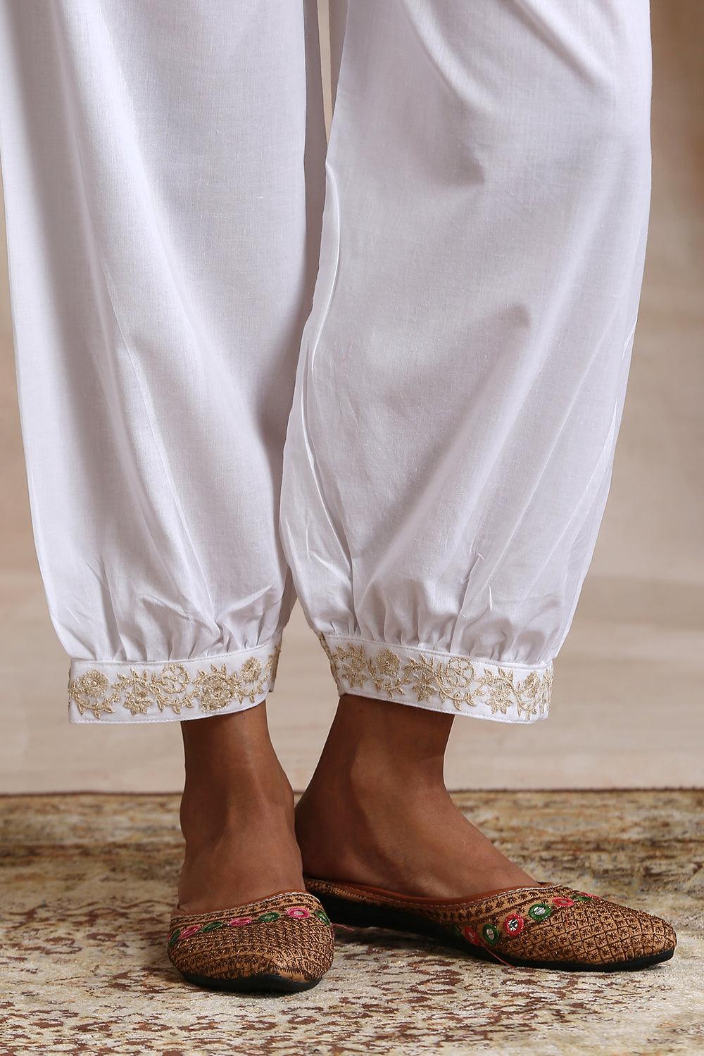 White Cotton Embroidered Izhaar Pants