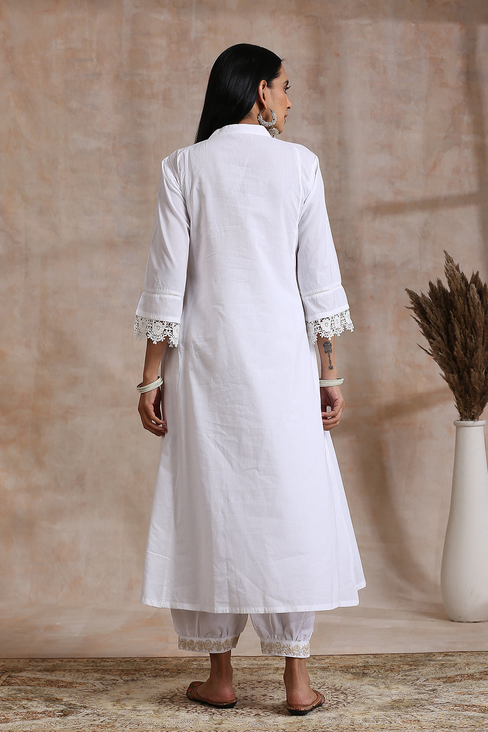 White 'A' Line Cotton Kurta