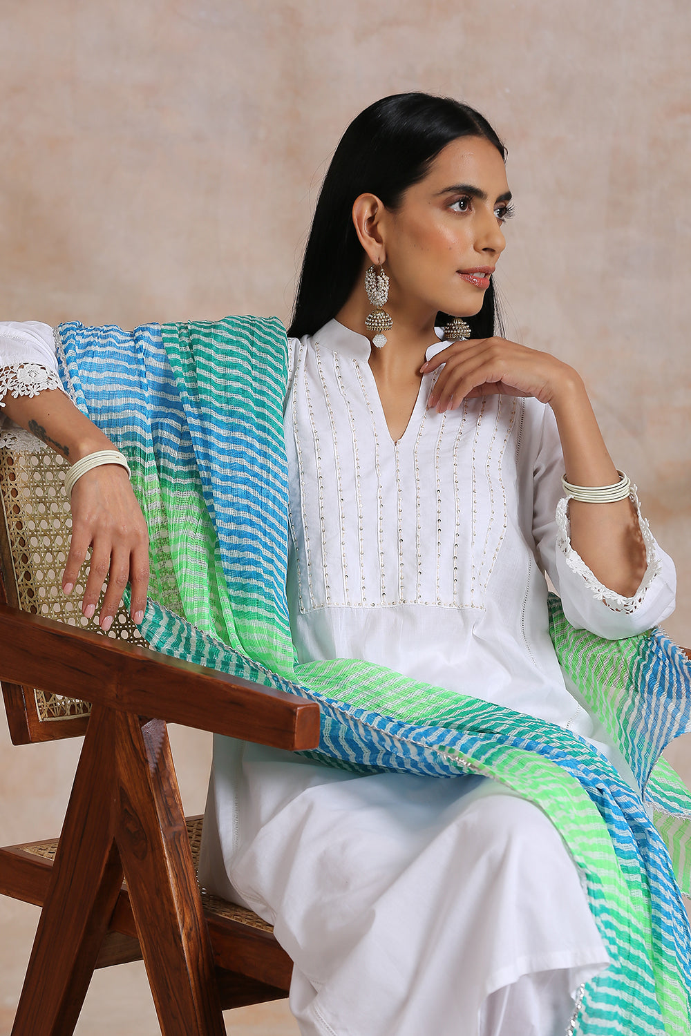 White 'A' Line Cotton Kurta