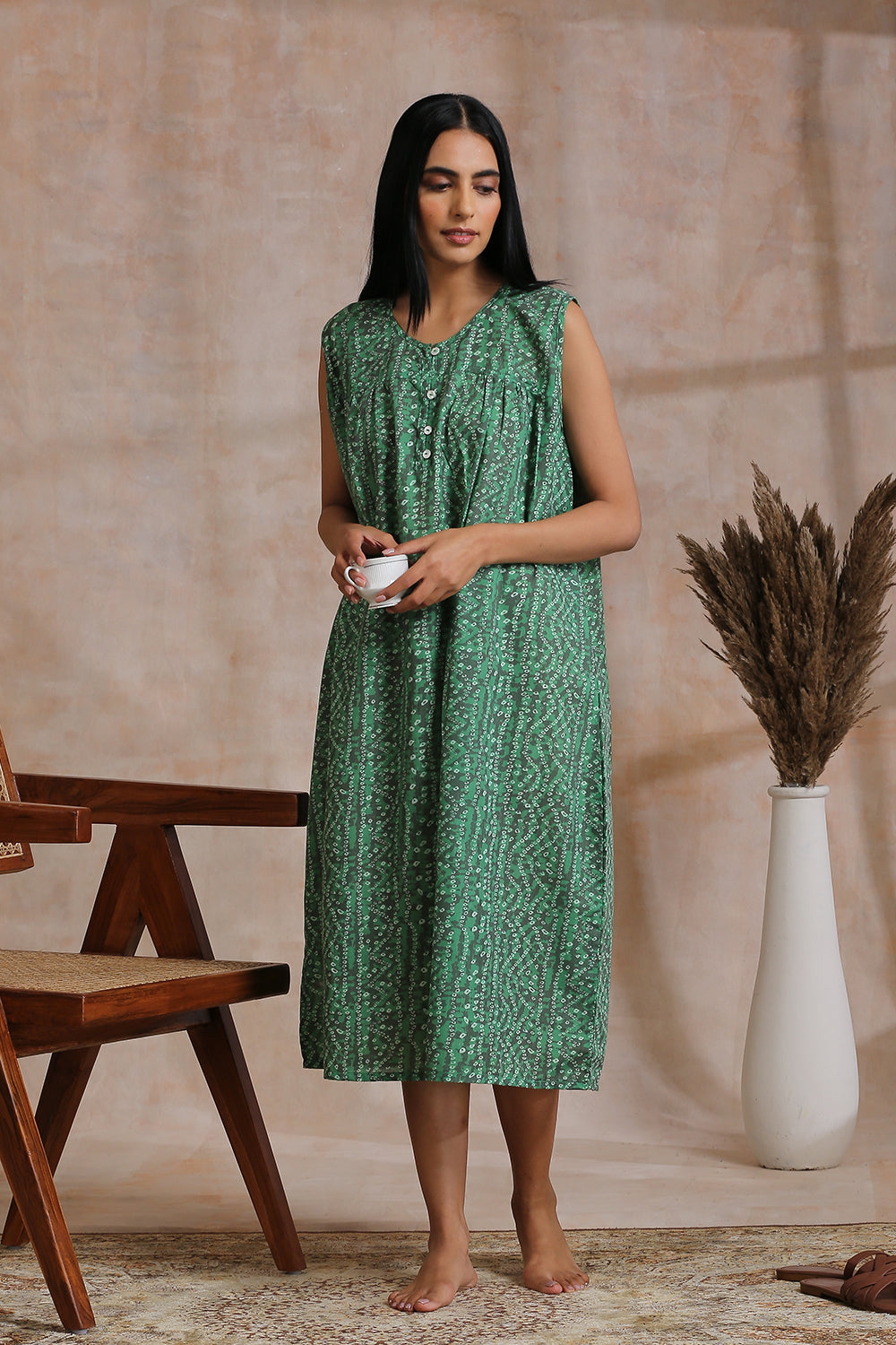 Green Bandhini Printed Nighty