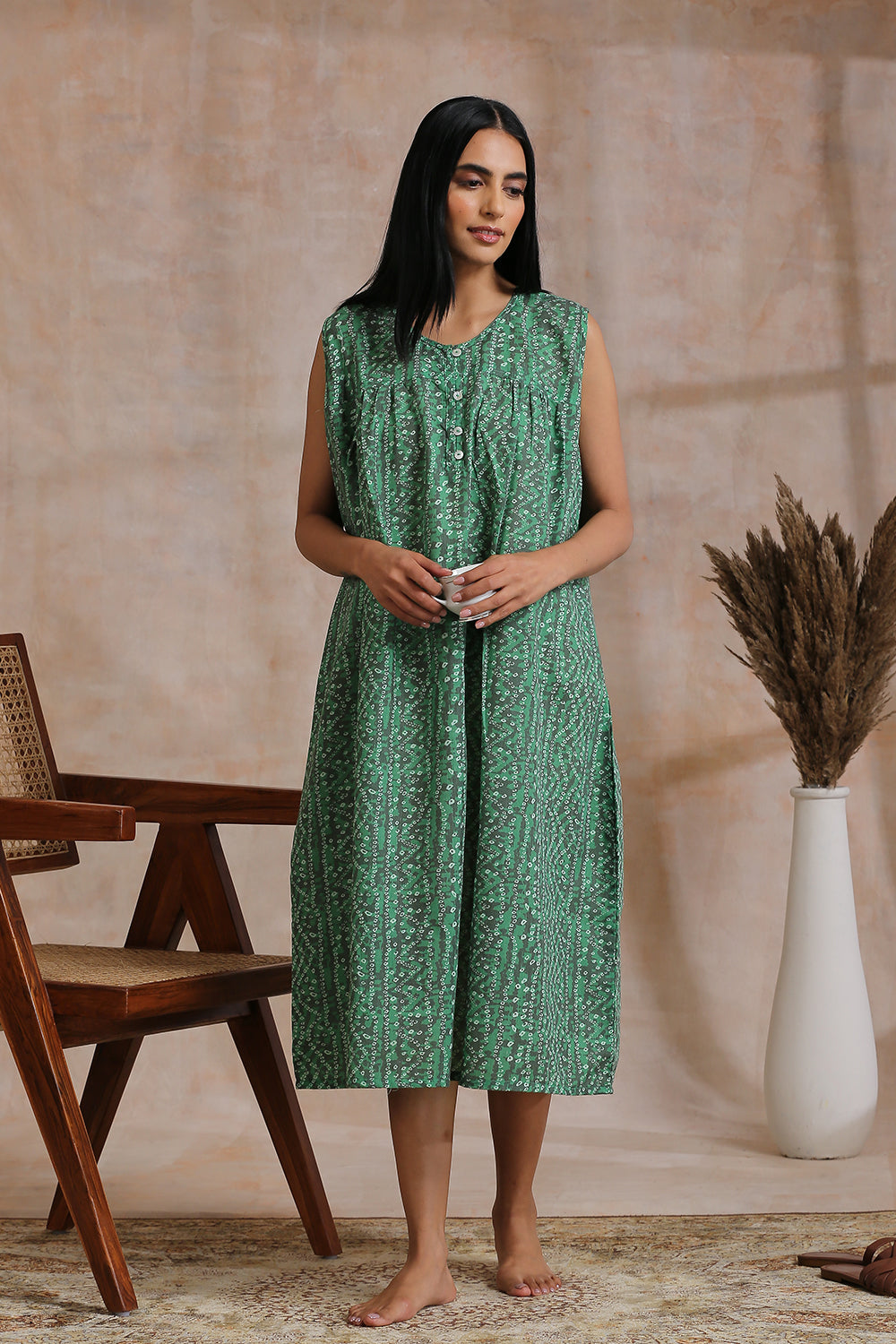 Green Bandhini Printed Nighty