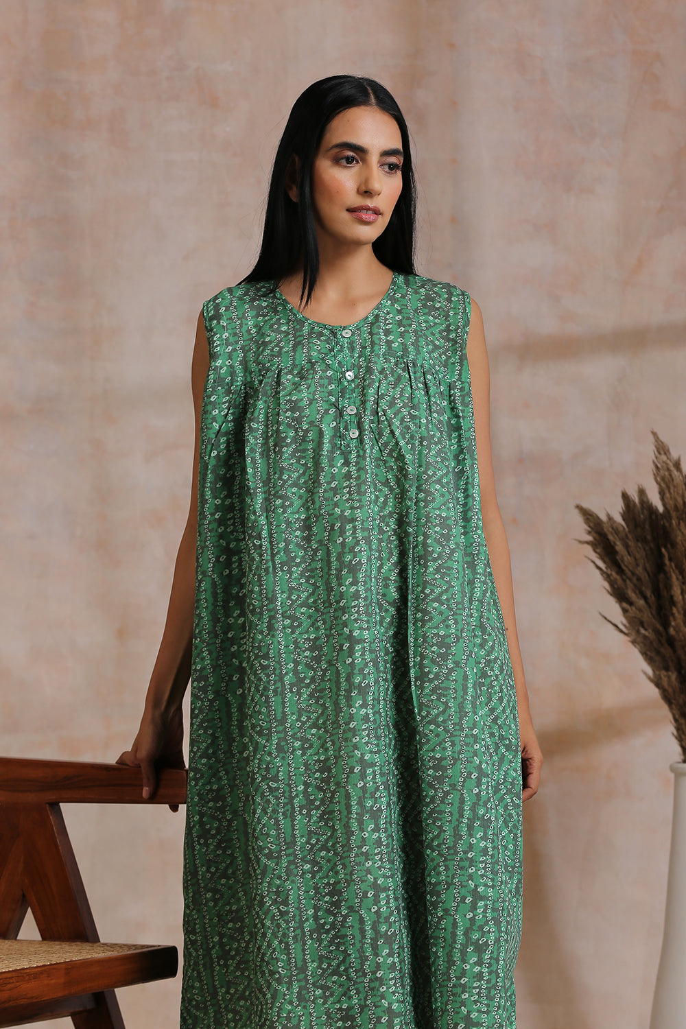 Green Bandhini Printed Nighty