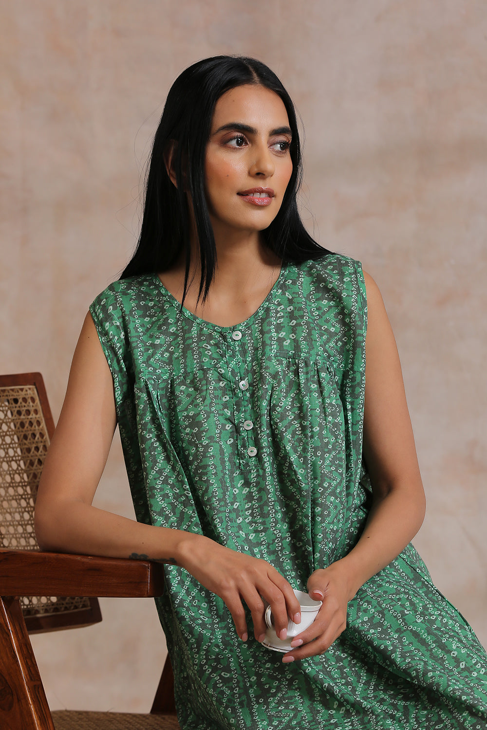 Green Bandhini Printed Nighty