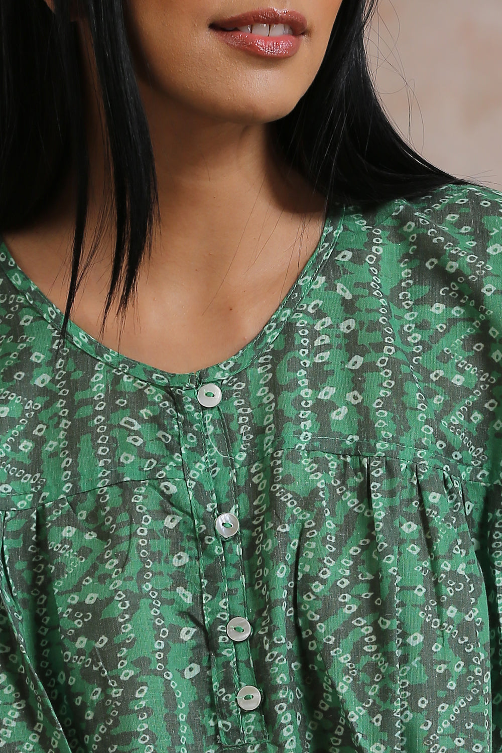 Green Bandhini Printed Nighty