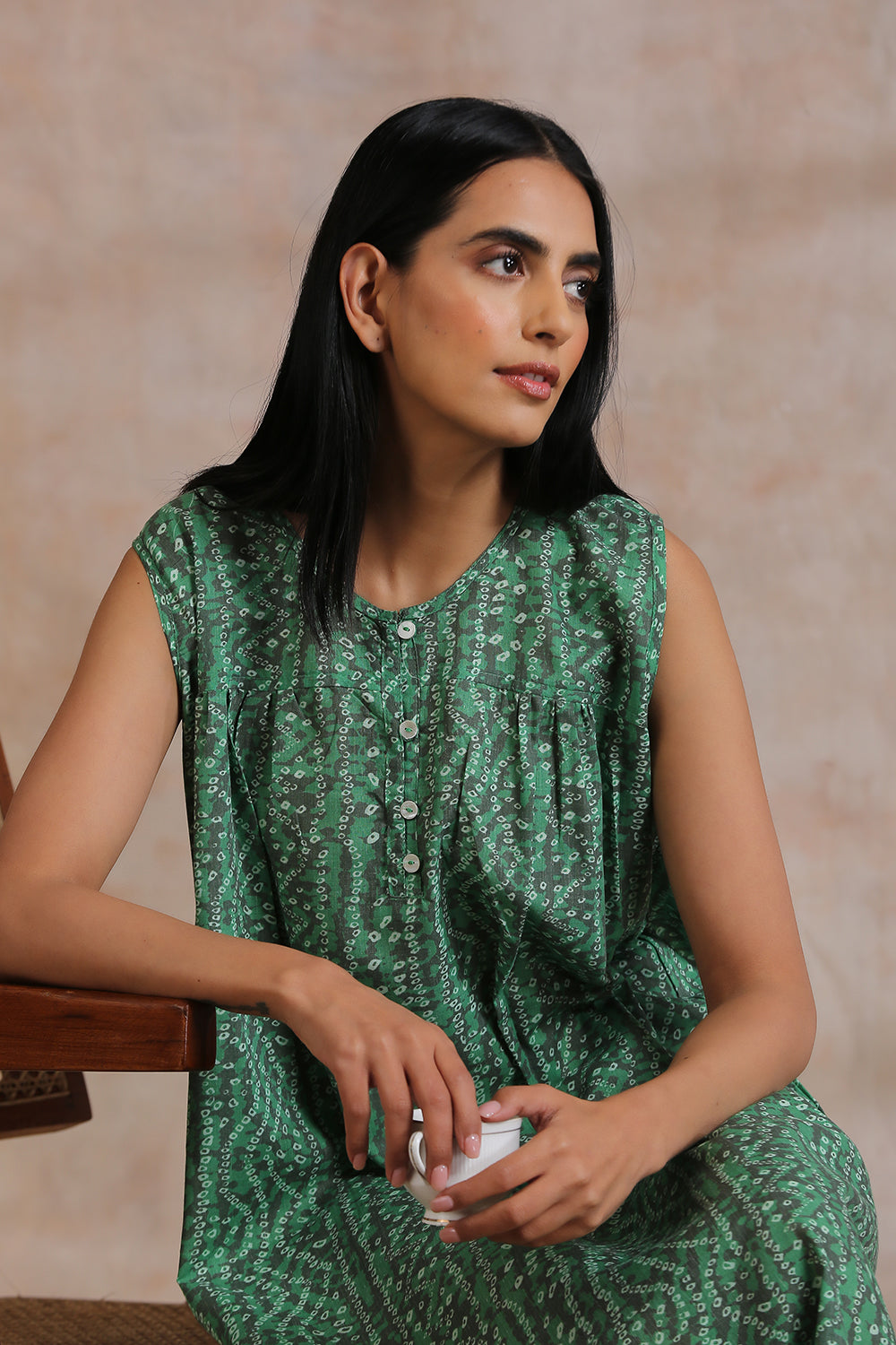 Green Bandhini Printed Nighty