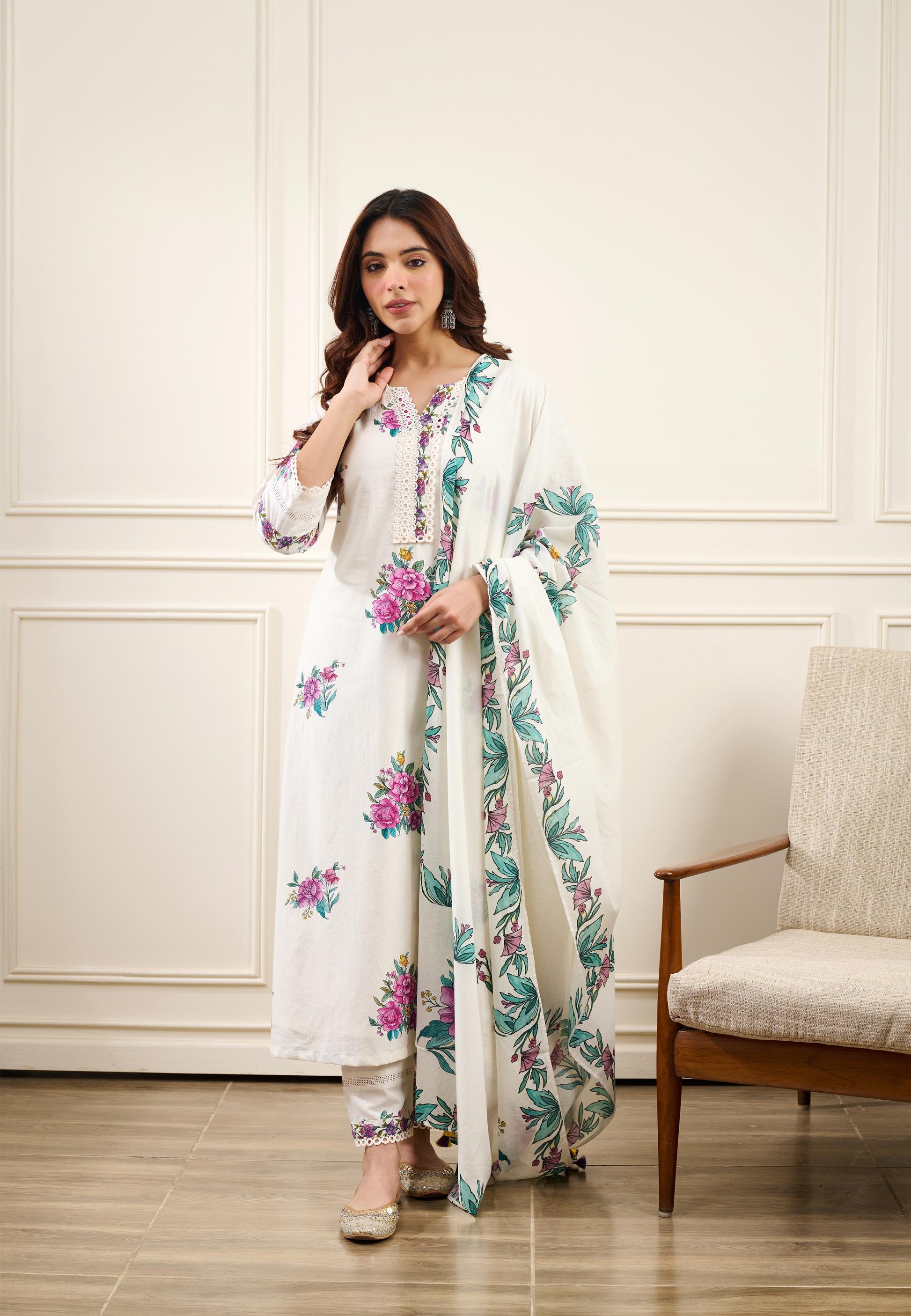 Gul-Boota Straight KURTA WITH SALWAR AND DUPATTA- SET OF 3