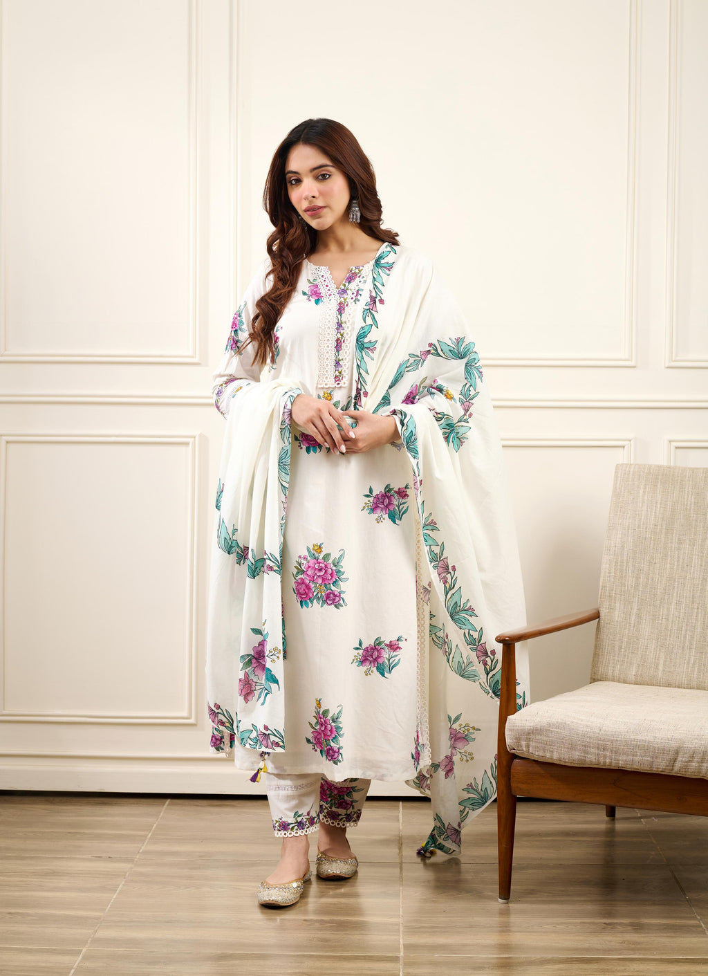 Gul-Boota Straight KURTA WITH SALWAR AND DUPATTA- SET OF 3