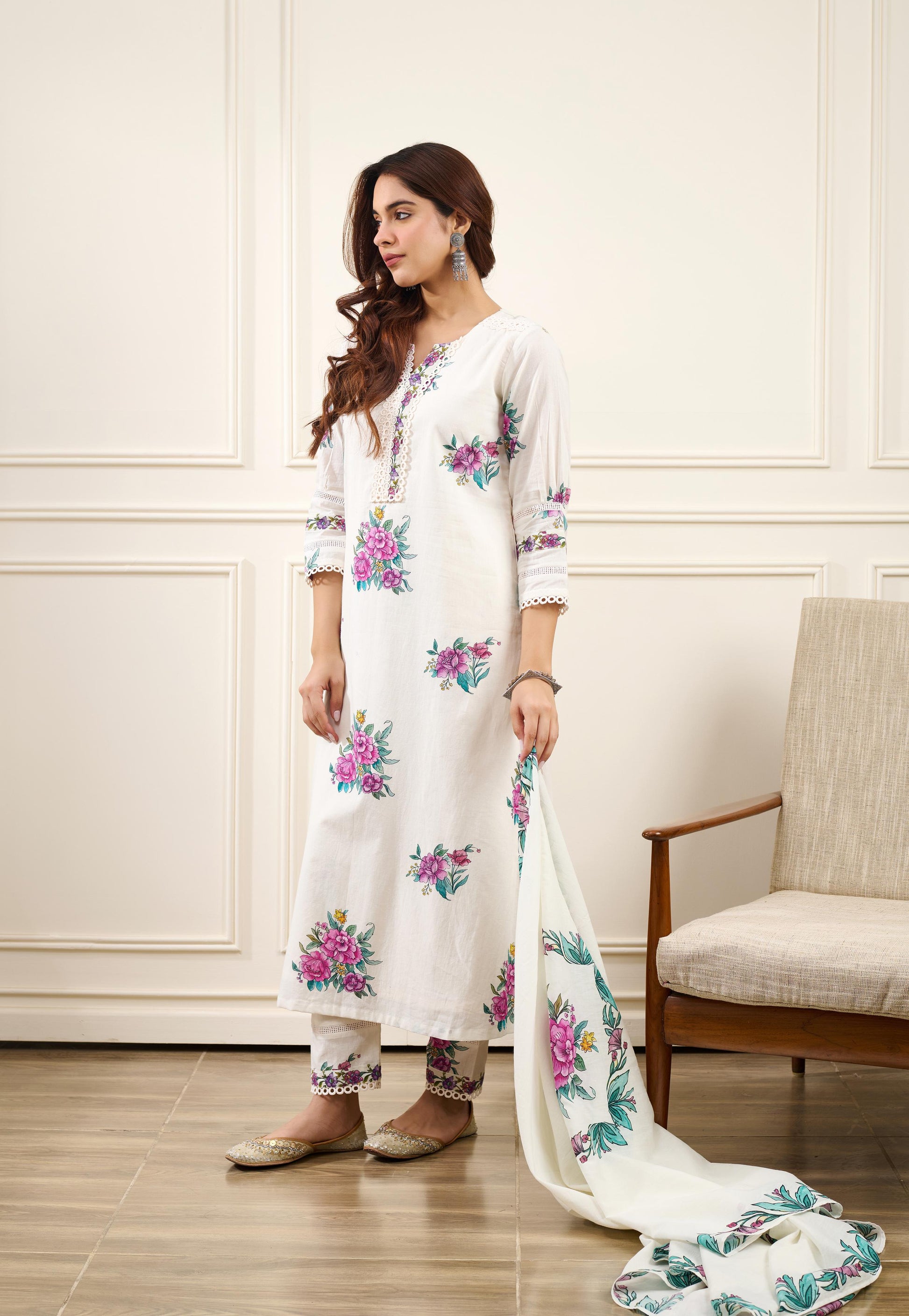 Gul-Boota Straight KURTA WITH SALWAR AND DUPATTA- SET OF 3