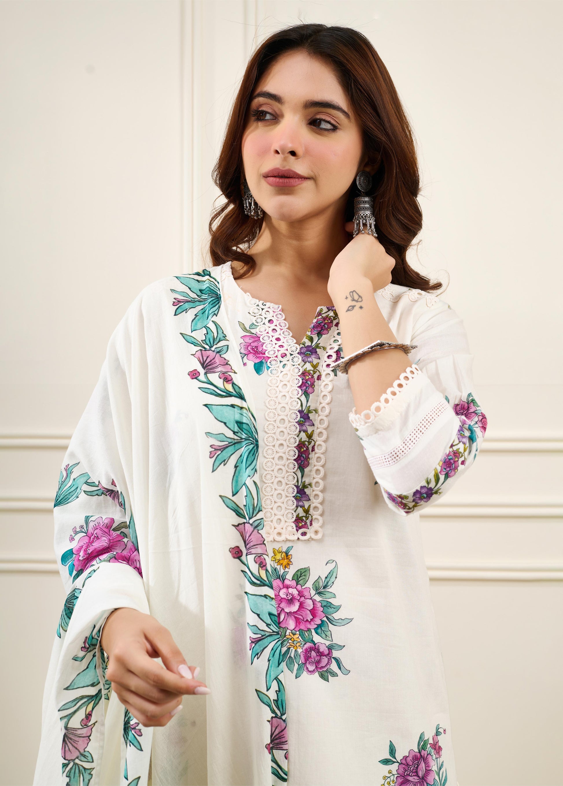 Gul-Boota Straight KURTA WITH SALWAR AND DUPATTA- SET OF 3