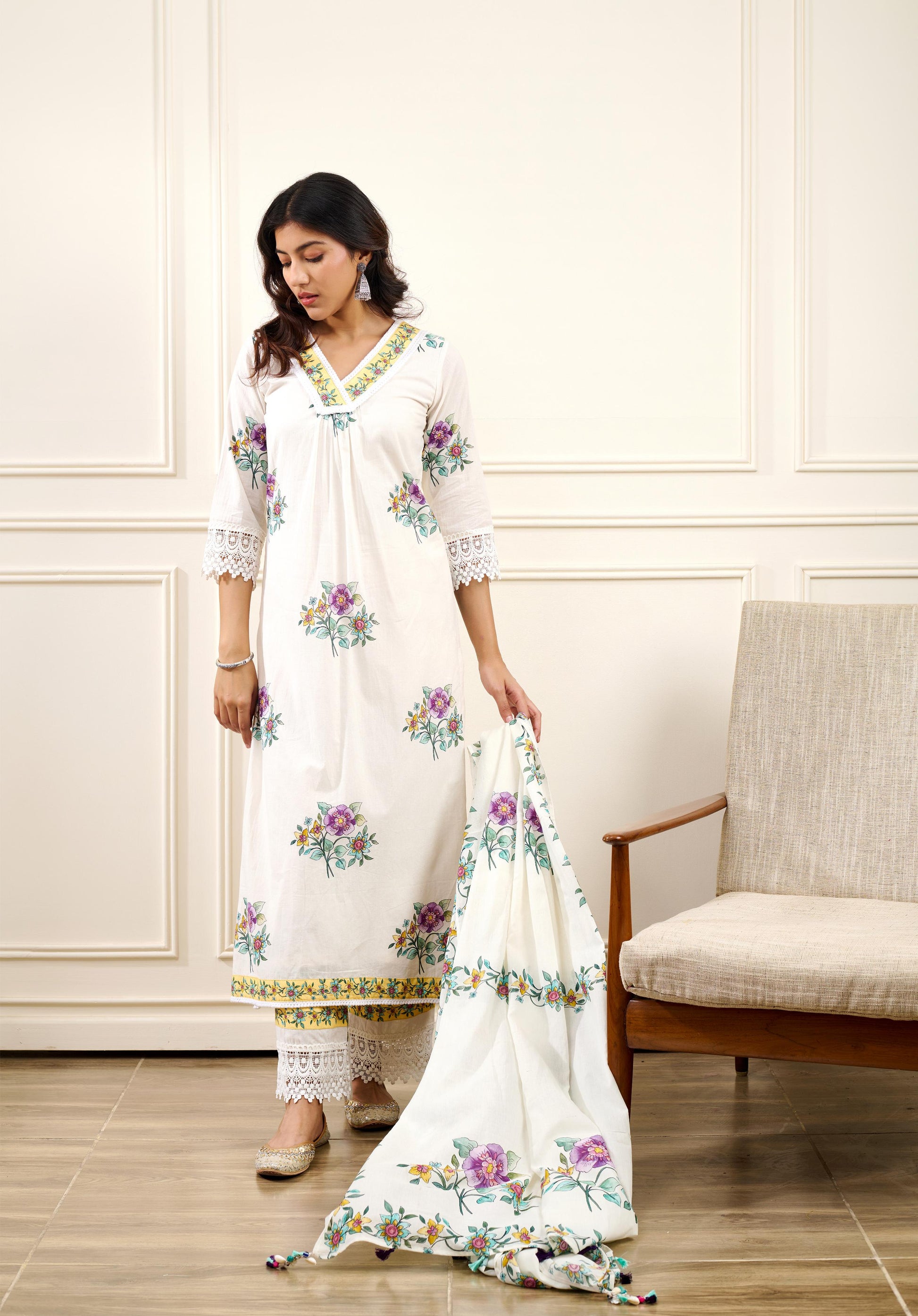 Gul-Mohar KURTA WITH PALAZO AND DUPATTA- SET OF 3