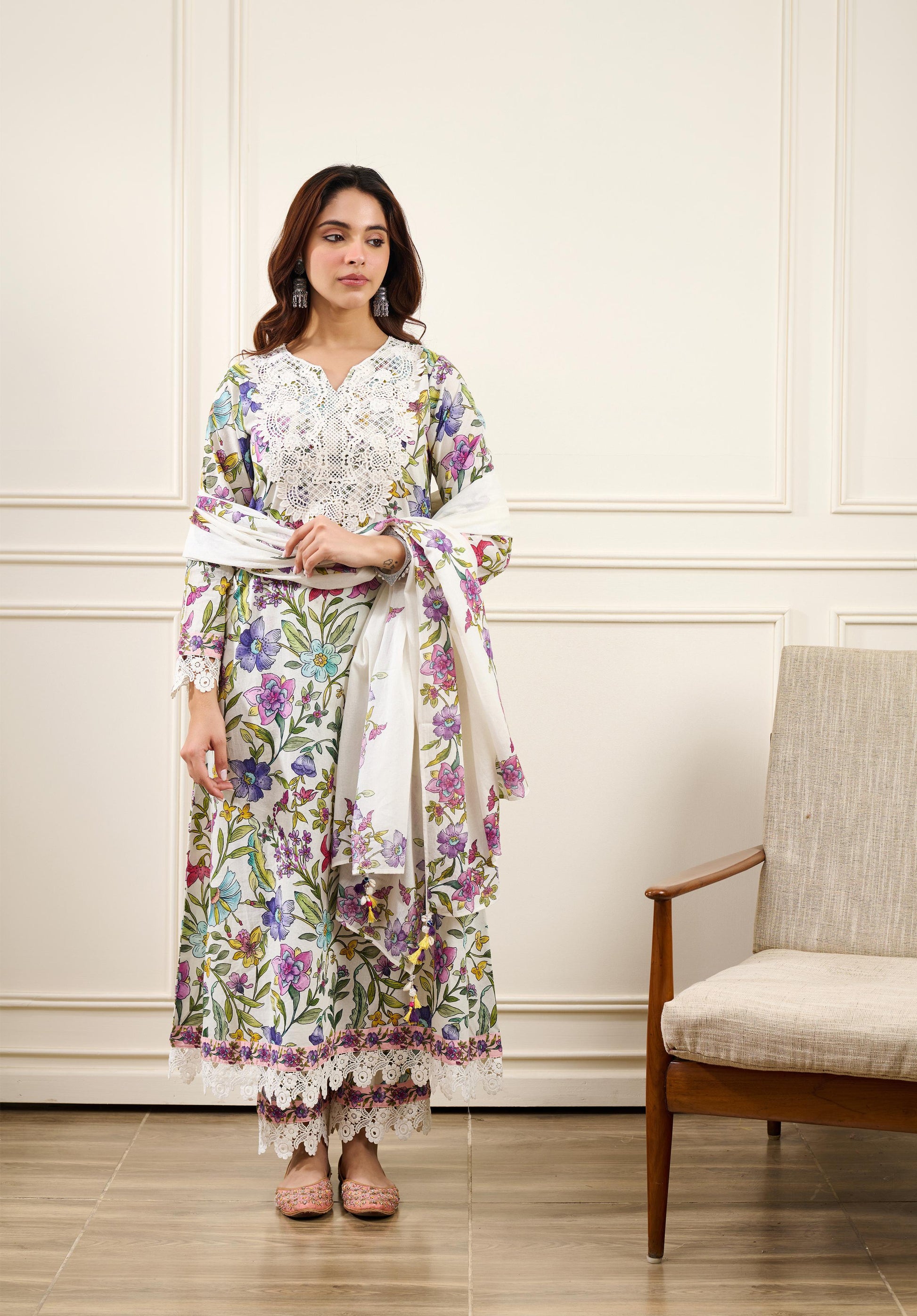Gul-Bahaar A-Line KURTA WITH PALAZZO AND DUPATTA- SET OF 3